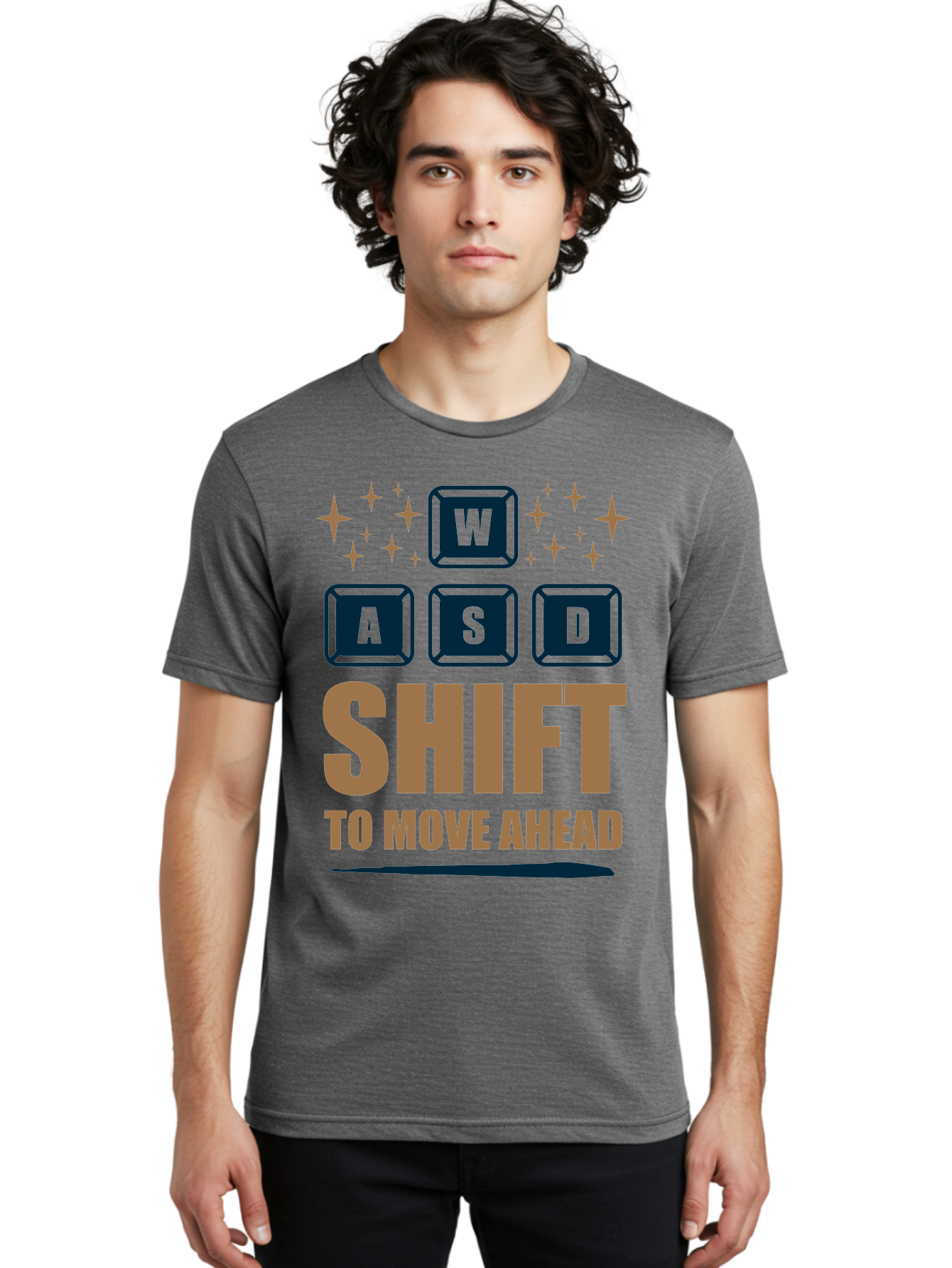 Wasd-Shift-To-Move-Ahead Men'S Graphic Tee, 100% Cotton, Comfortable Casual Summer Wear, Machine Washable, Gaming Keyboard Controls, Wasd Keys, Shift Key, Gaming Tips, Move Ahead, Progress, Gaming Movement, Keyboard Shortcuts, Gaming Advice -  Aaa667