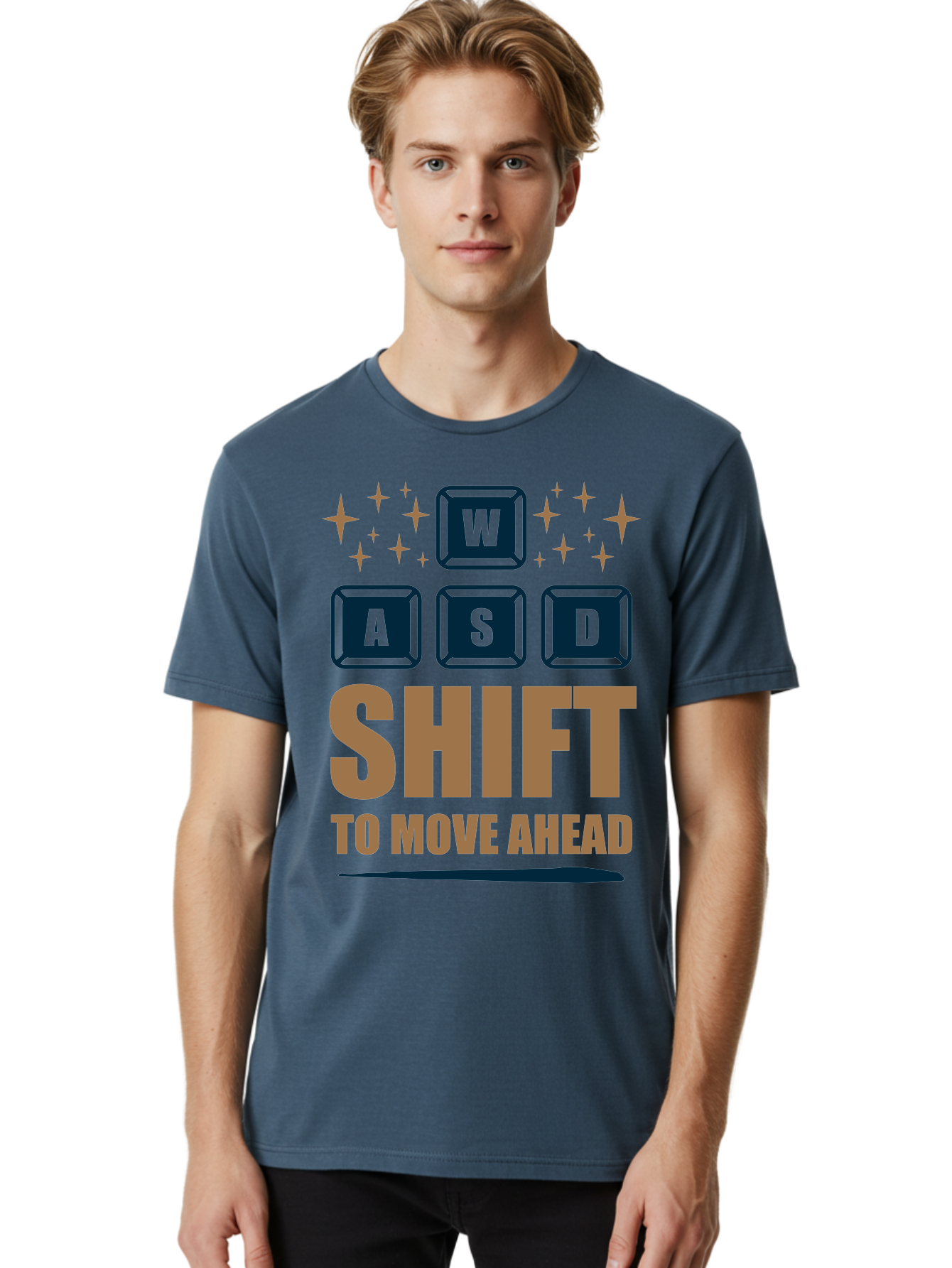Wasd-Shift-To-Move-Ahead Men'S Graphic Tee, 100% Cotton, Comfortable Casual Summer Wear, Machine Washable, Gaming Keyboard Controls, Wasd Keys, Shift Key, Gaming Tips, Move Ahead, Progress, Gaming Movement, Keyboard Shortcuts, Gaming Advice -  Aaa667
