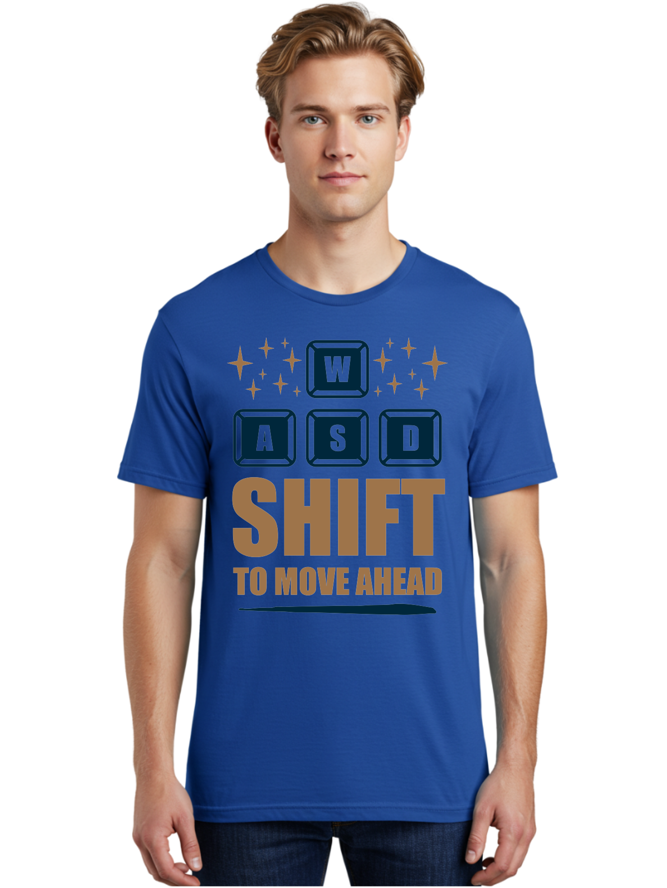 Wasd-Shift-To-Move-Ahead Men'S Graphic Tee, 100% Cotton, Comfortable Casual Summer Wear, Machine Washable, Gaming Keyboard Controls, Wasd Keys, Shift Key, Gaming Tips, Move Ahead, Progress, Gaming Movement, Keyboard Shortcuts, Gaming Advice -  Aaa667