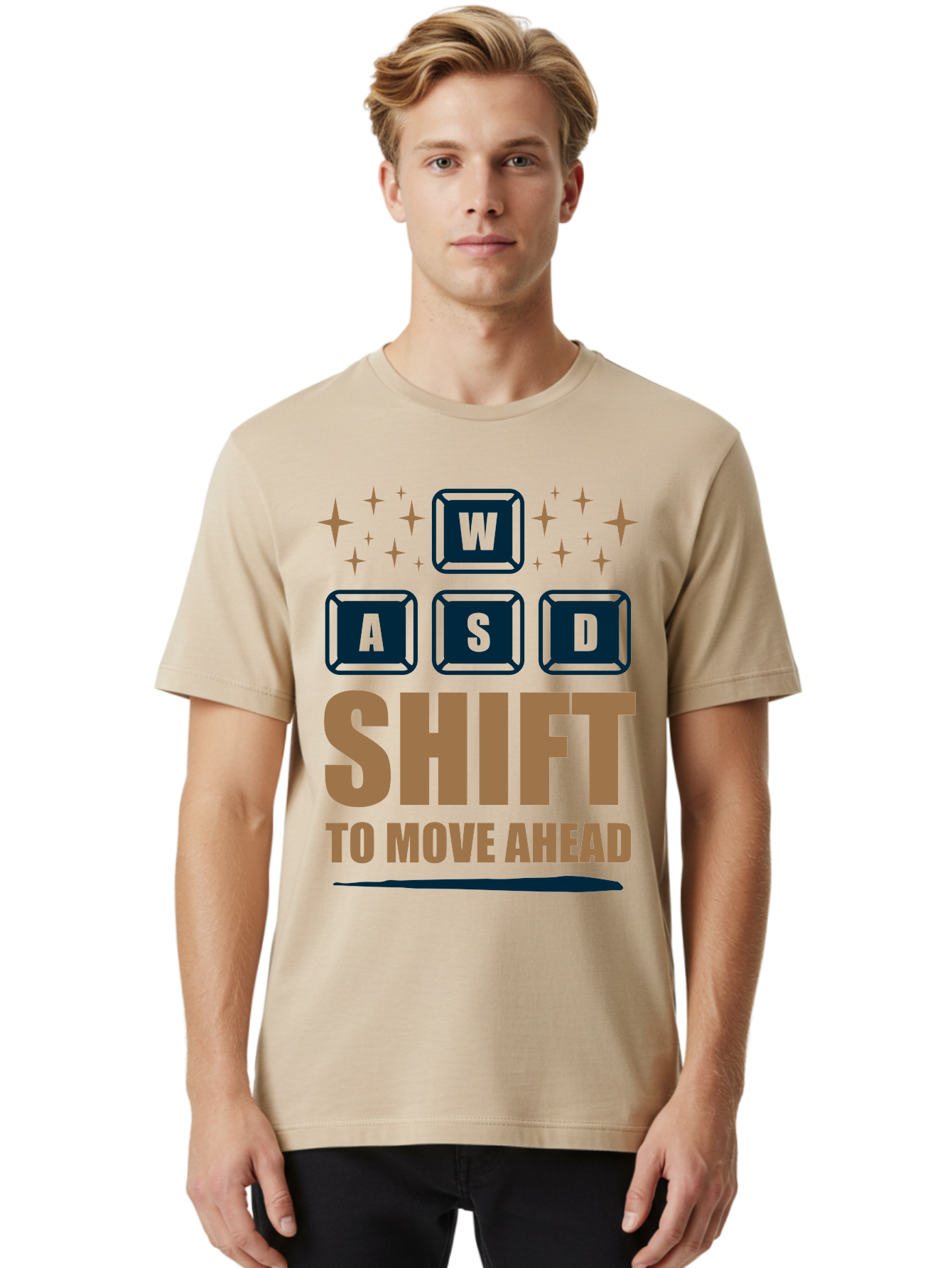 Wasd-Shift-To-Move-Ahead Men'S Graphic Tee, 100% Cotton, Comfortable Casual Summer Wear, Machine Washable, Gaming Keyboard Controls, Wasd Keys, Shift Key, Gaming Tips, Move Ahead, Progress, Gaming Movement, Keyboard Shortcuts, Gaming Advice -  Aaa667