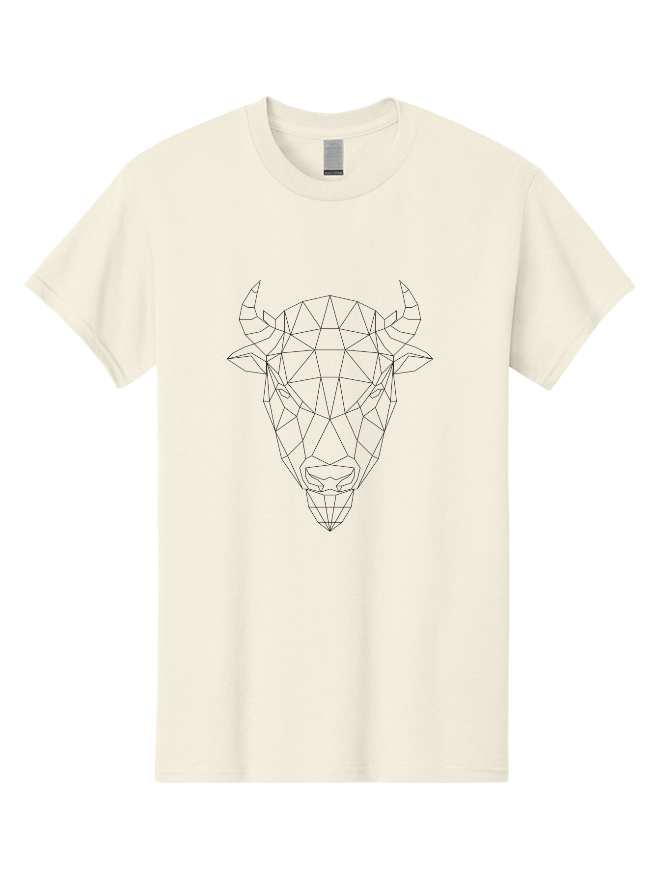 Bull-Head-Geometric Men'S Graphic Tee, 100% Cotton, Comfortable Casual Summer Wear, Machine Washable, Geometric Bull Head, Low Poly Art, Modern Design, Abstract Animal, Minimalist Style, Sharp Lines, Angular Shapes -  Aaa674
