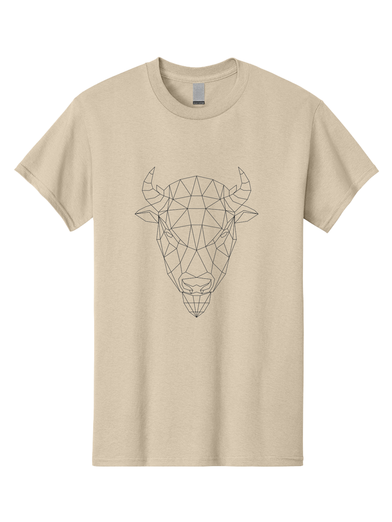 Bull-Head-Geometric Men'S Graphic Tee, 100% Cotton, Comfortable Casual Summer Wear, Machine Washable, Geometric Bull Head, Low Poly Art, Modern Design, Abstract Animal, Minimalist Style, Sharp Lines, Angular Shapes -  Aaa674