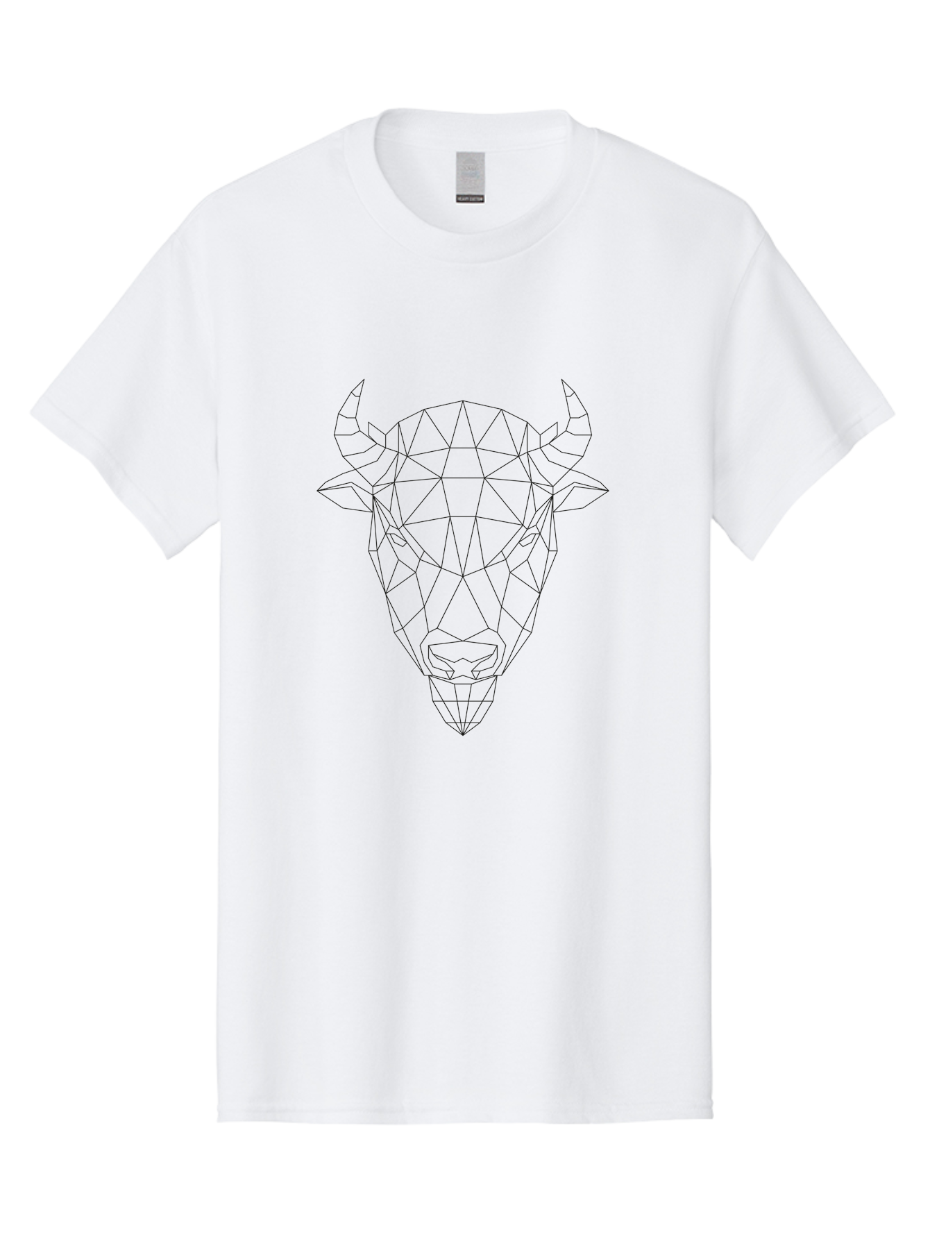 Bull-Head-Geometric Men'S Graphic Tee, 100% Cotton, Comfortable Casual Summer Wear, Machine Washable, Geometric Bull Head, Low Poly Art, Modern Design, Abstract Animal, Minimalist Style, Sharp Lines, Angular Shapes -  Aaa674