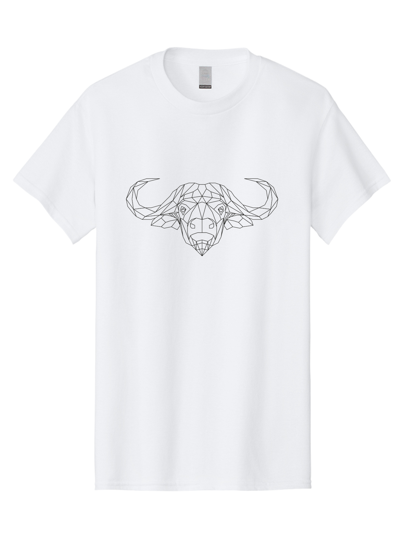 geometric bull head, minimalist design, modern art, low poly style, black outline, abstract animal, futuristic illustration, bull face