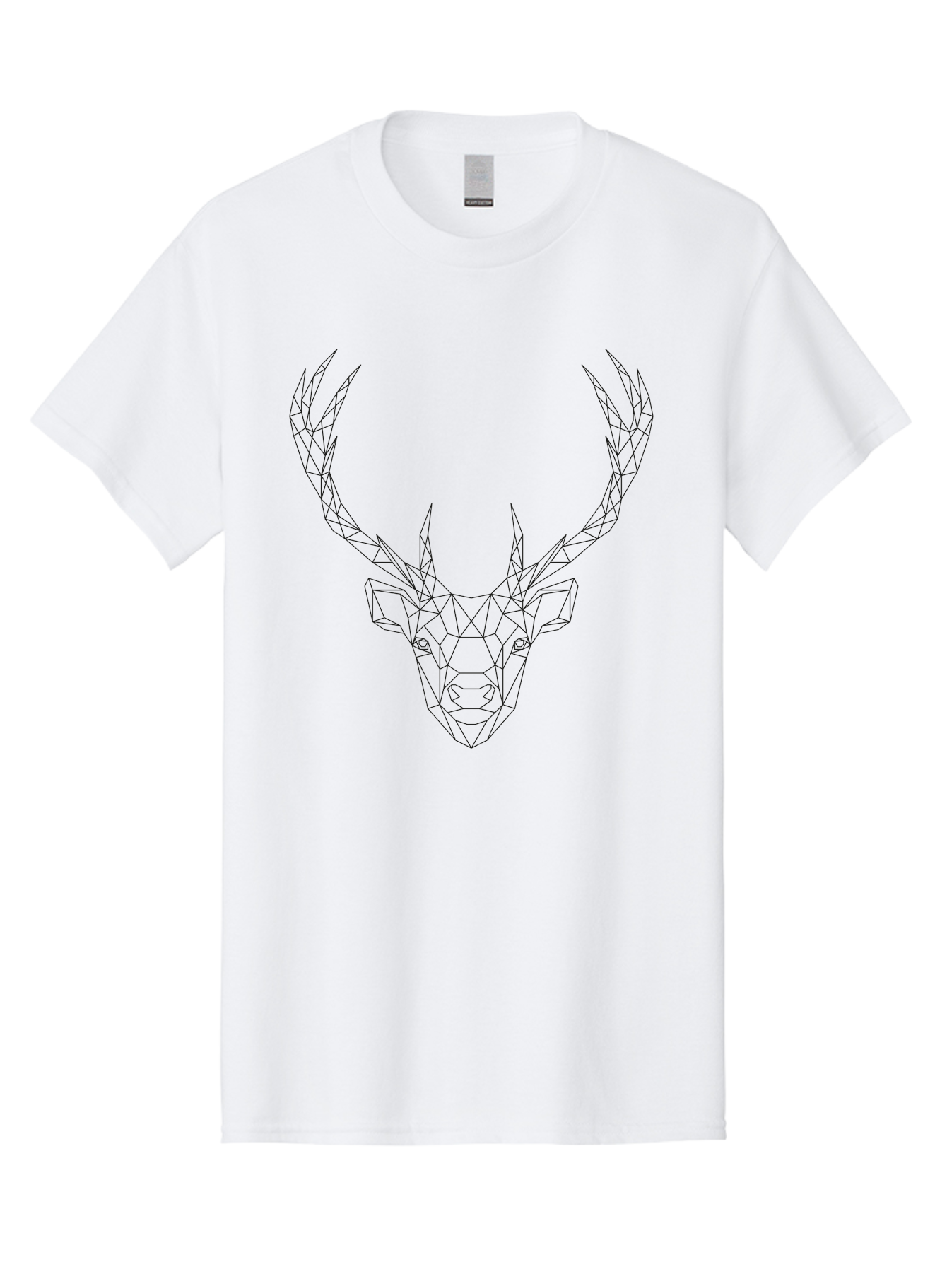 Deer-Head Men'S Graphic Tee, 100% Cotton, Comfortable Casual Summer Wear, Machine Washable, Geometric Deer Head, Wireframe Art, Low Poly Design, Minimalist Style, Abstract Animal, Modern Illustration, Deer Silhouette, Polygonal Art, -  Aaa677