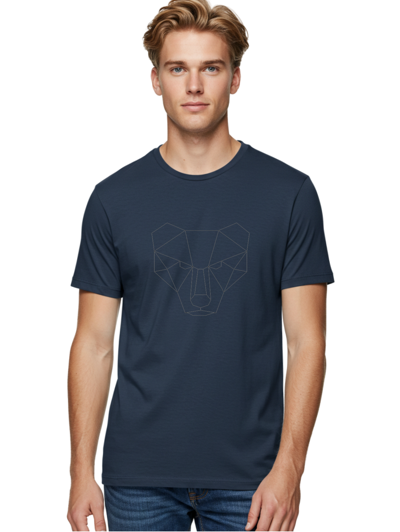 Geometric-Bear-Head-1 Men'S Graphic Tee, 100% Cotton, Comfortable Casual Summer Wear, Machine Washable, Geometric Bear, Polygonal Art, Low Poly Design, Minimalist Illustration, Black And White Graphic, Modern Animal Art, Angular Shapes, -  Aaa681