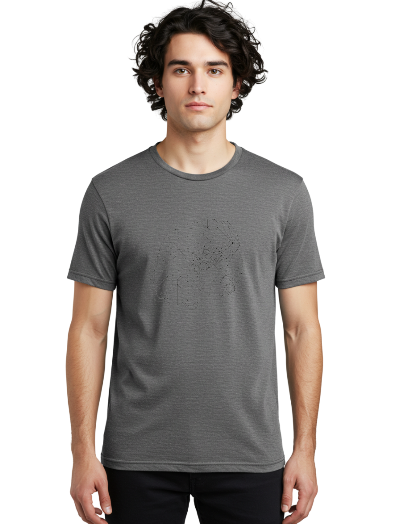 Low-Poly-Elephant-Head Men'S Graphic Tee, 100% Cotton, Comfortable Casual Summer Wear, Machine Washable, Low Poly Art, Geometric Design, Ram Skull Illustration, Abstract Animal Art, Minimalist Design, Modern Artwork, Stylized Ram Head, -  Aaa727