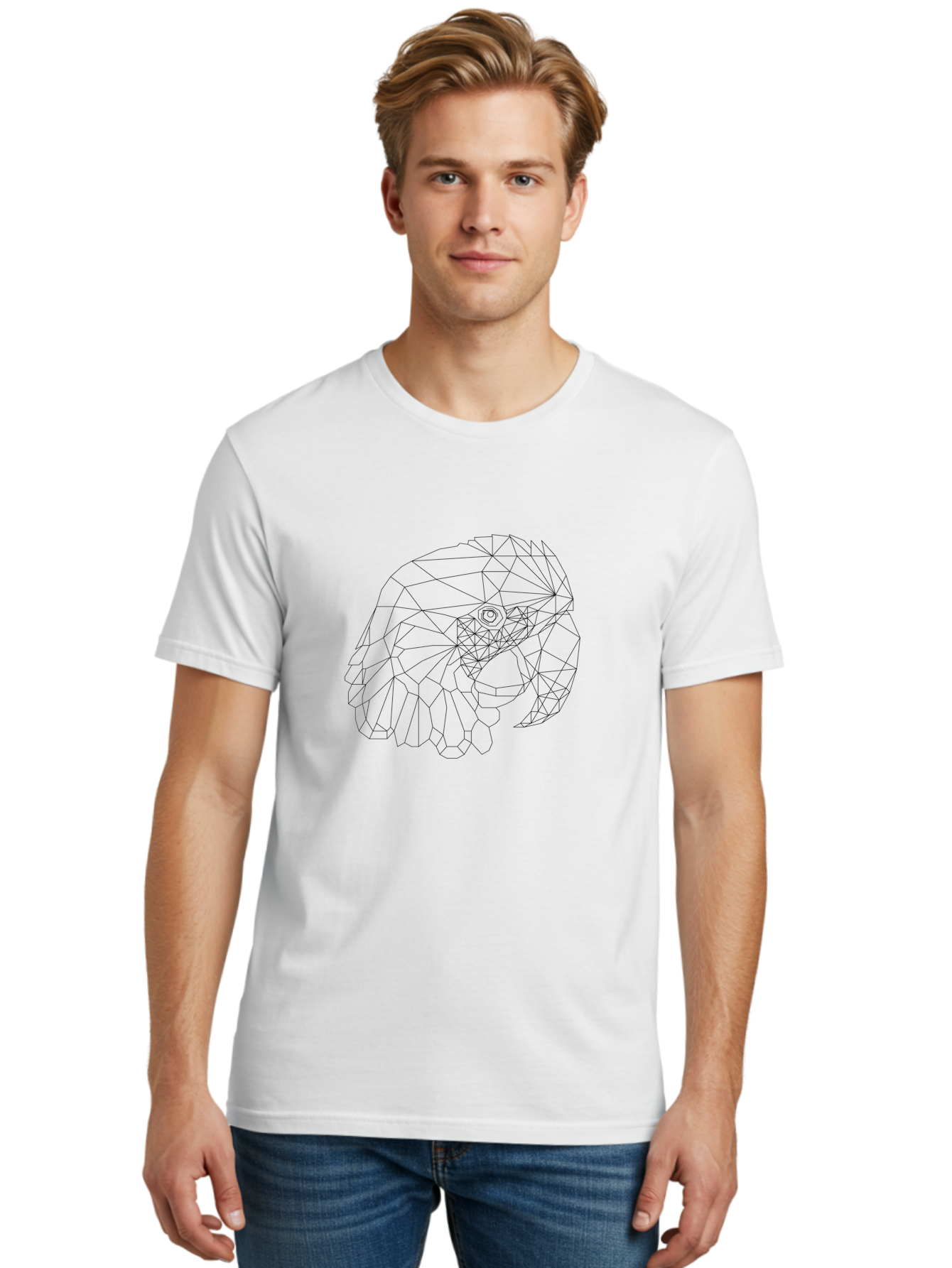 Low-Poly-Elephant-Head Men'S Graphic Tee, 100% Cotton, Comfortable Casual Summer Wear, Machine Washable, Low Poly Art, Geometric Design, Ram Skull Illustration, Abstract Animal Art, Minimalist Design, Modern Artwork, Stylized Ram Head, -  Aaa727