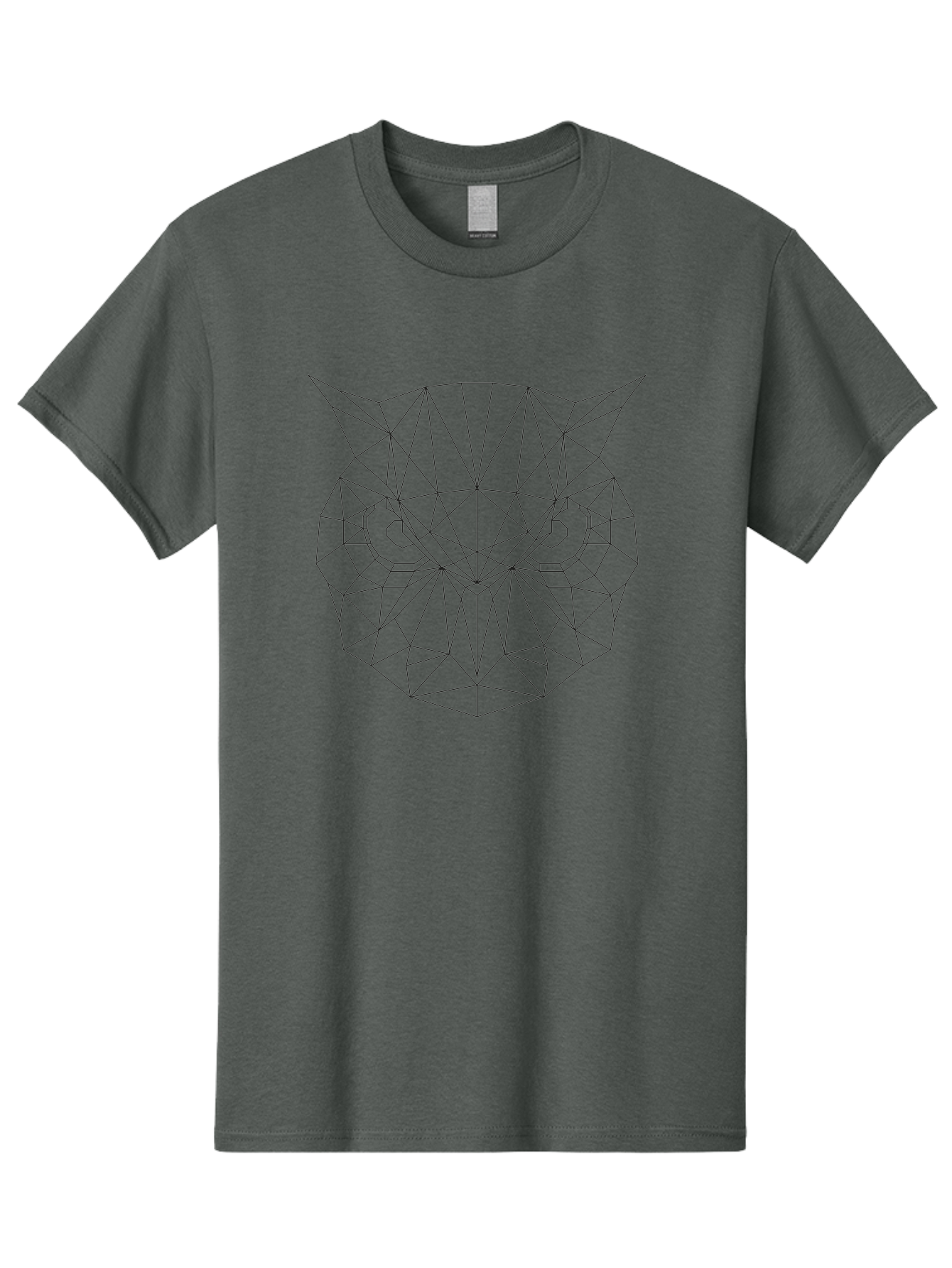 Owl-Face Men'S Graphic Tee, 100% Cotton, Comfortable Casual Summer Wear, Machine Washable, Geometric Cat Face, Low-Poly Art, Minimalist Design, Modern Graphics, Feline Features, Sharp Lines, Digital Illustration, Cat Silhouette -  Aaa731