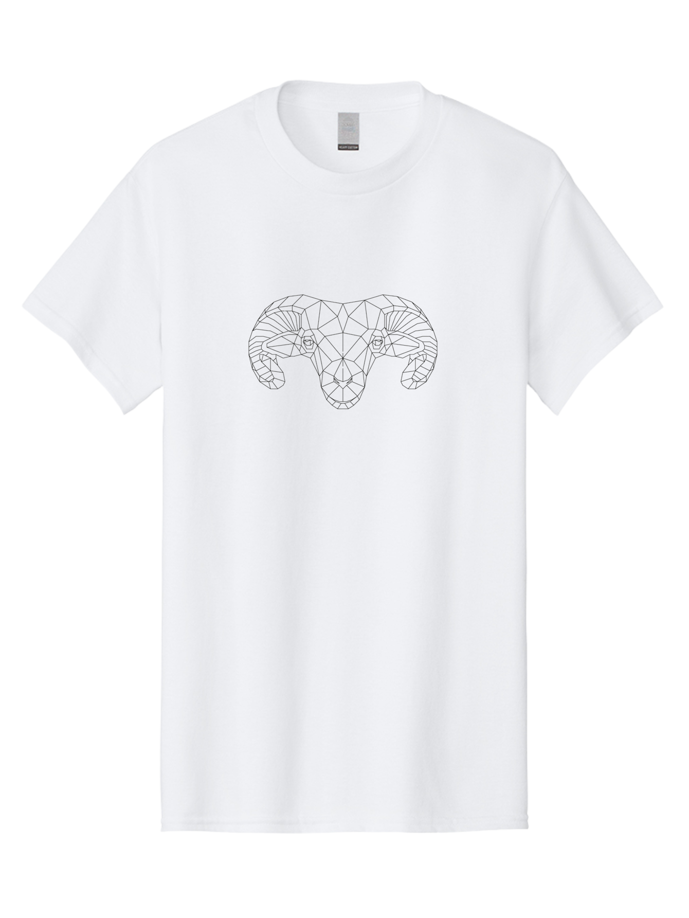Ram-Head-1 Men'S Graphic Tee, 100% Cotton, Comfortable Casual Summer Wear, Machine Washable, Geometric Ram Head, Low Poly Art, Animal Design, Wildlife Illustration, Abstract Animal, Modern Art, Minimalist Design, Line Art, Black And White -  Aaa734