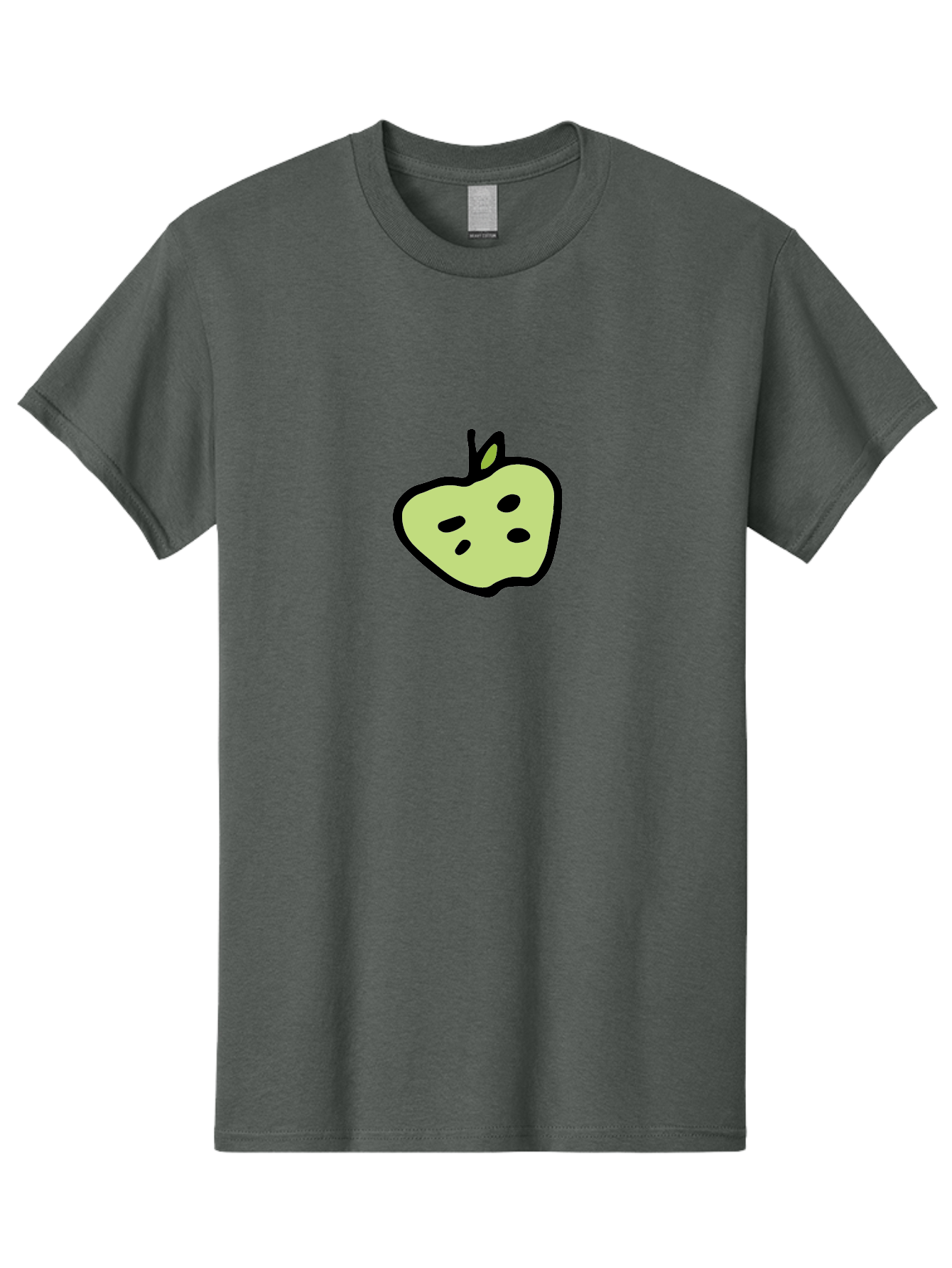 Apple Men'S Graphic Tee, 100% Cotton, Comfortable Casual Summer Wear, Machine Washable, Cartoon Apple, Simple Illustration, Green Apple, Black Outline, Leafy Stem, Seeded Fruit, Digital Art, Cute Design -  Aaa740