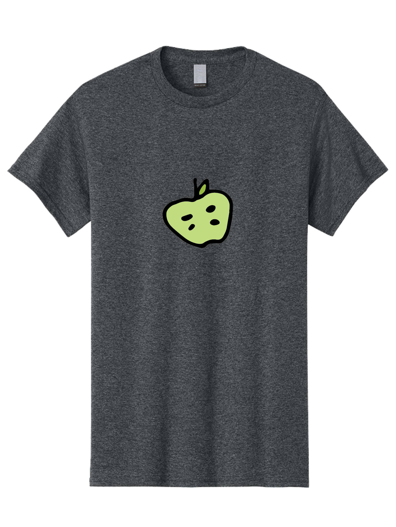 Apple Men'S Graphic Tee, 100% Cotton, Comfortable Casual Summer Wear, Machine Washable, Cartoon Apple, Simple Illustration, Green Apple, Black Outline, Leafy Stem, Seeded Fruit, Digital Art, Cute Design -  Aaa740