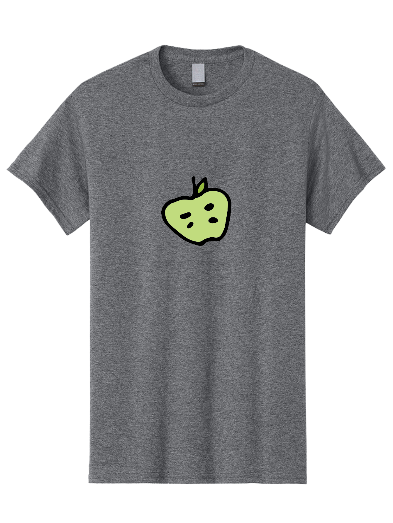 Apple Men'S Graphic Tee, 100% Cotton, Comfortable Casual Summer Wear, Machine Washable, Cartoon Apple, Simple Illustration, Green Apple, Black Outline, Leafy Stem, Seeded Fruit, Digital Art, Cute Design -  Aaa740