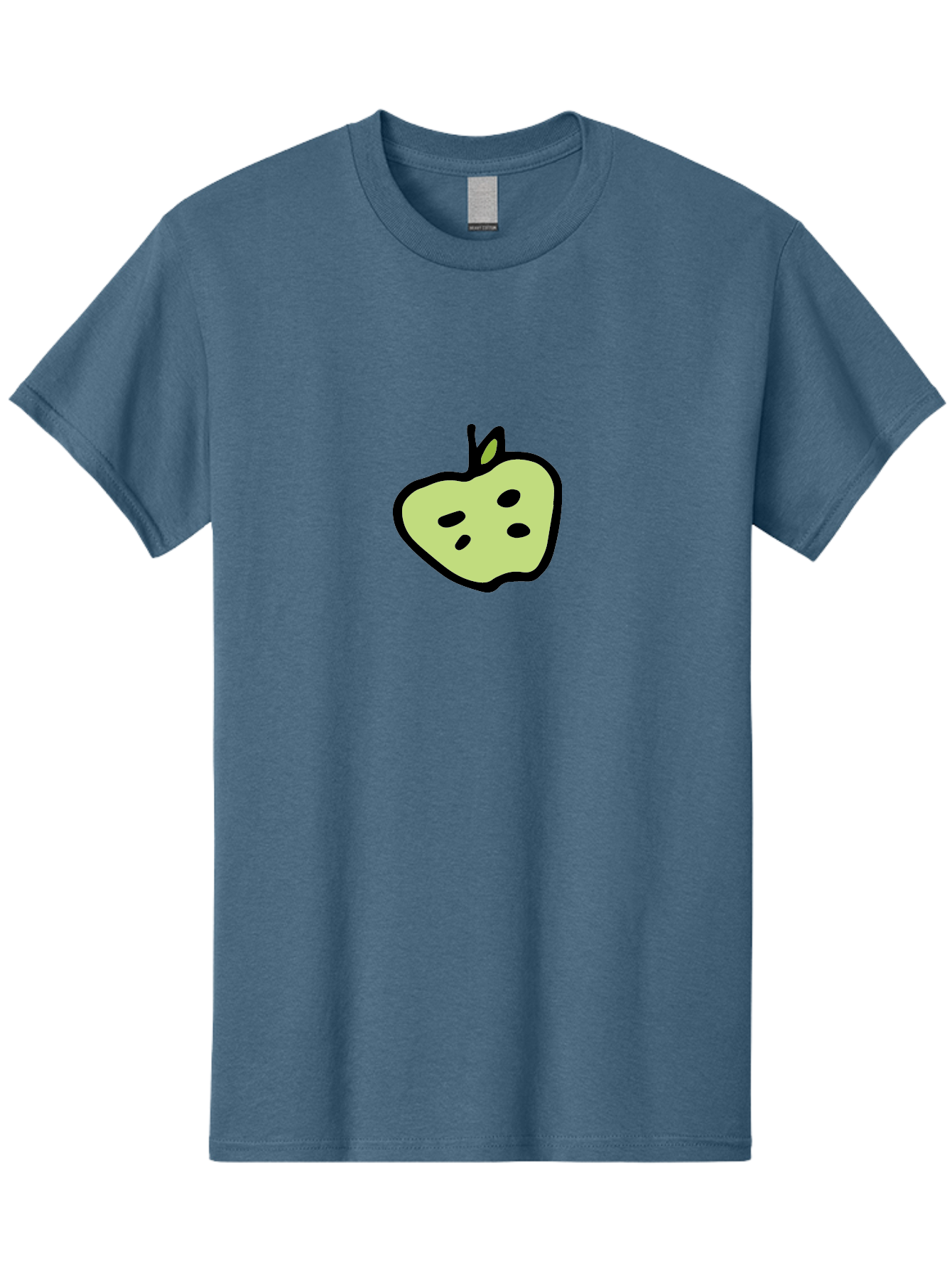 Apple Men'S Graphic Tee, 100% Cotton, Comfortable Casual Summer Wear, Machine Washable, Cartoon Apple, Simple Illustration, Green Apple, Black Outline, Leafy Stem, Seeded Fruit, Digital Art, Cute Design -  Aaa740