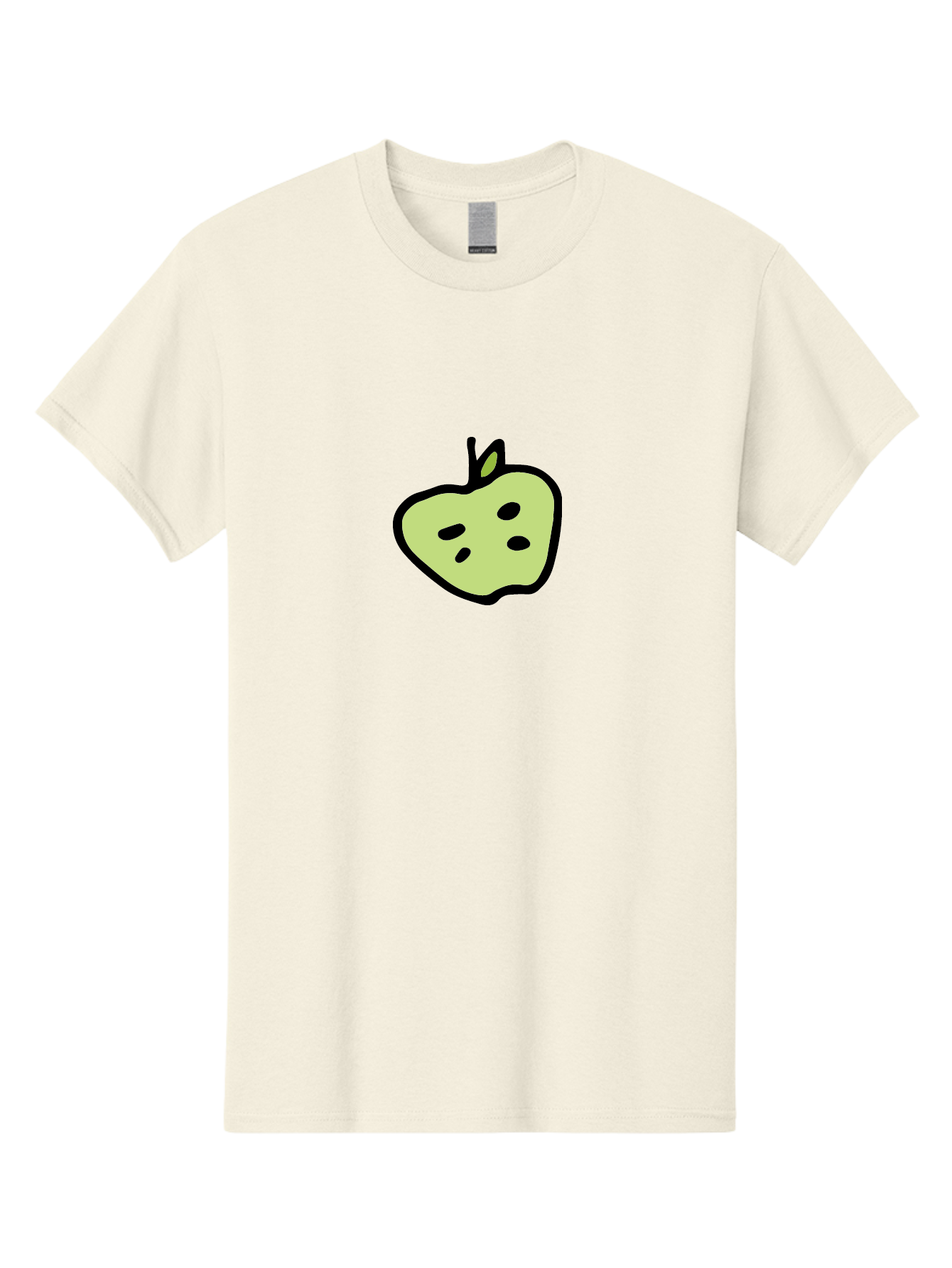 Apple Men'S Graphic Tee, 100% Cotton, Comfortable Casual Summer Wear, Machine Washable, Cartoon Apple, Simple Illustration, Green Apple, Black Outline, Leafy Stem, Seeded Fruit, Digital Art, Cute Design -  Aaa740