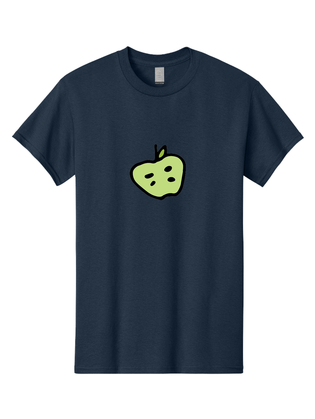 Apple Men'S Graphic Tee, 100% Cotton, Comfortable Casual Summer Wear, Machine Washable, Cartoon Apple, Simple Illustration, Green Apple, Black Outline, Leafy Stem, Seeded Fruit, Digital Art, Cute Design -  Aaa740