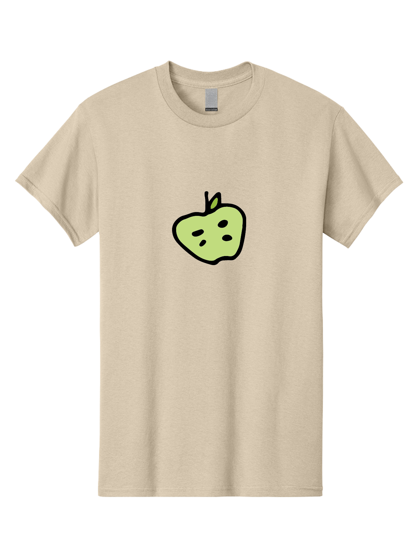 Apple Men'S Graphic Tee, 100% Cotton, Comfortable Casual Summer Wear, Machine Washable, Cartoon Apple, Simple Illustration, Green Apple, Black Outline, Leafy Stem, Seeded Fruit, Digital Art, Cute Design -  Aaa740