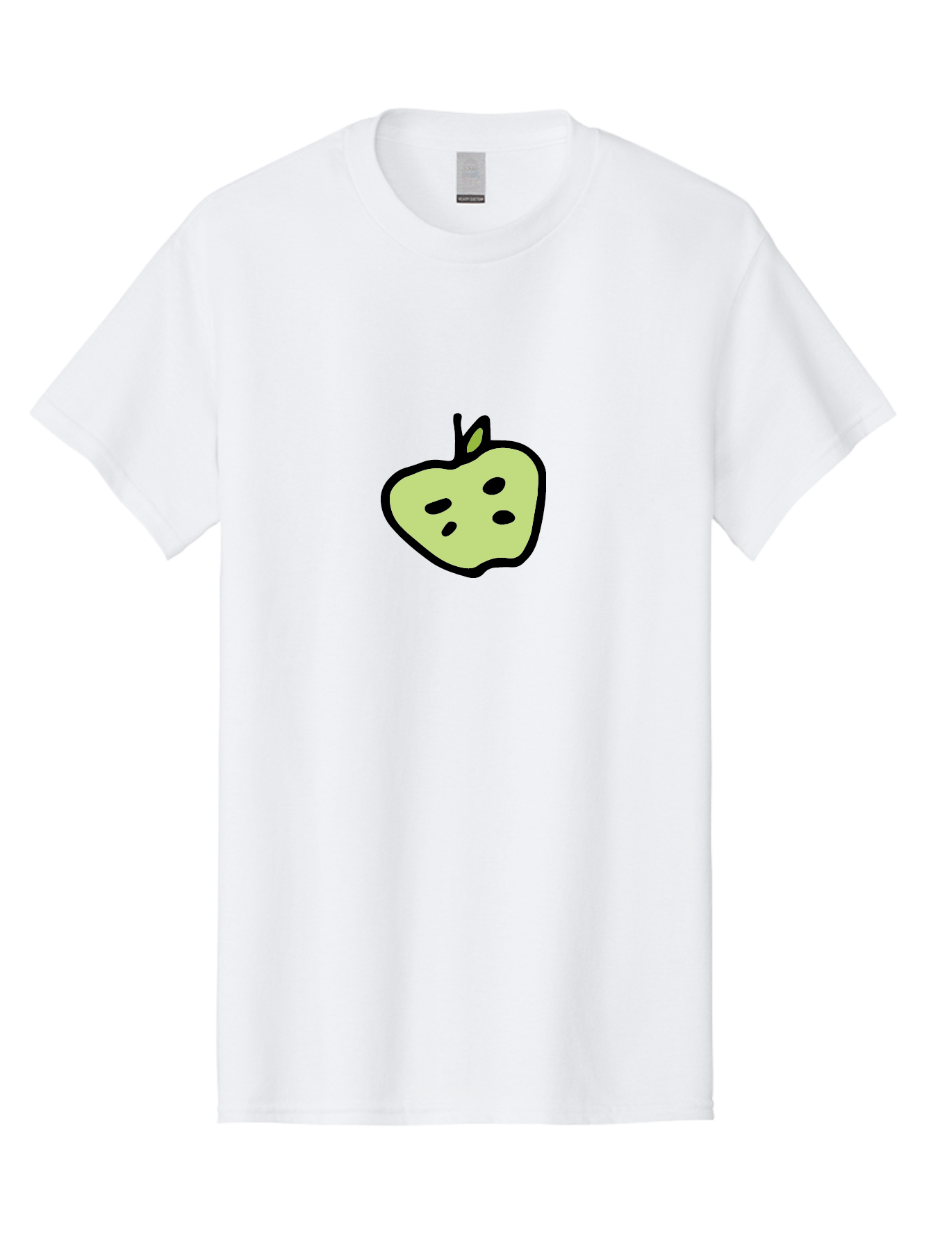 Apple Men'S Graphic Tee, 100% Cotton, Comfortable Casual Summer Wear, Machine Washable, Cartoon Apple, Simple Illustration, Green Apple, Black Outline, Leafy Stem, Seeded Fruit, Digital Art, Cute Design -  Aaa740