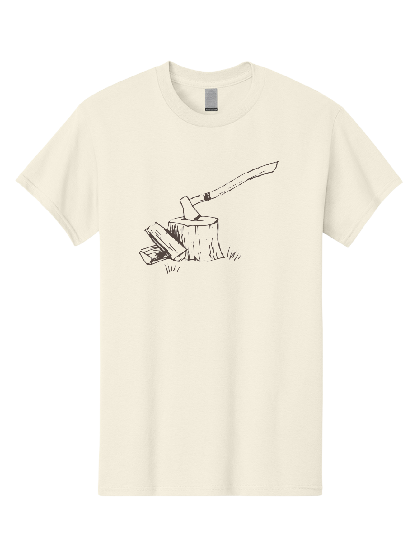 Axe-Chopping-Wood Men'S Graphic Tee, 100% Cotton, Comfortable Casual Summer Wear, Machine Washable, Axe On Chopping Block, Chopping Wood, Log Splitting, Firewood Preparation, Rustic Tools, Outdoor Activity, Axe Handle, Wooden Stump -  Aaa749