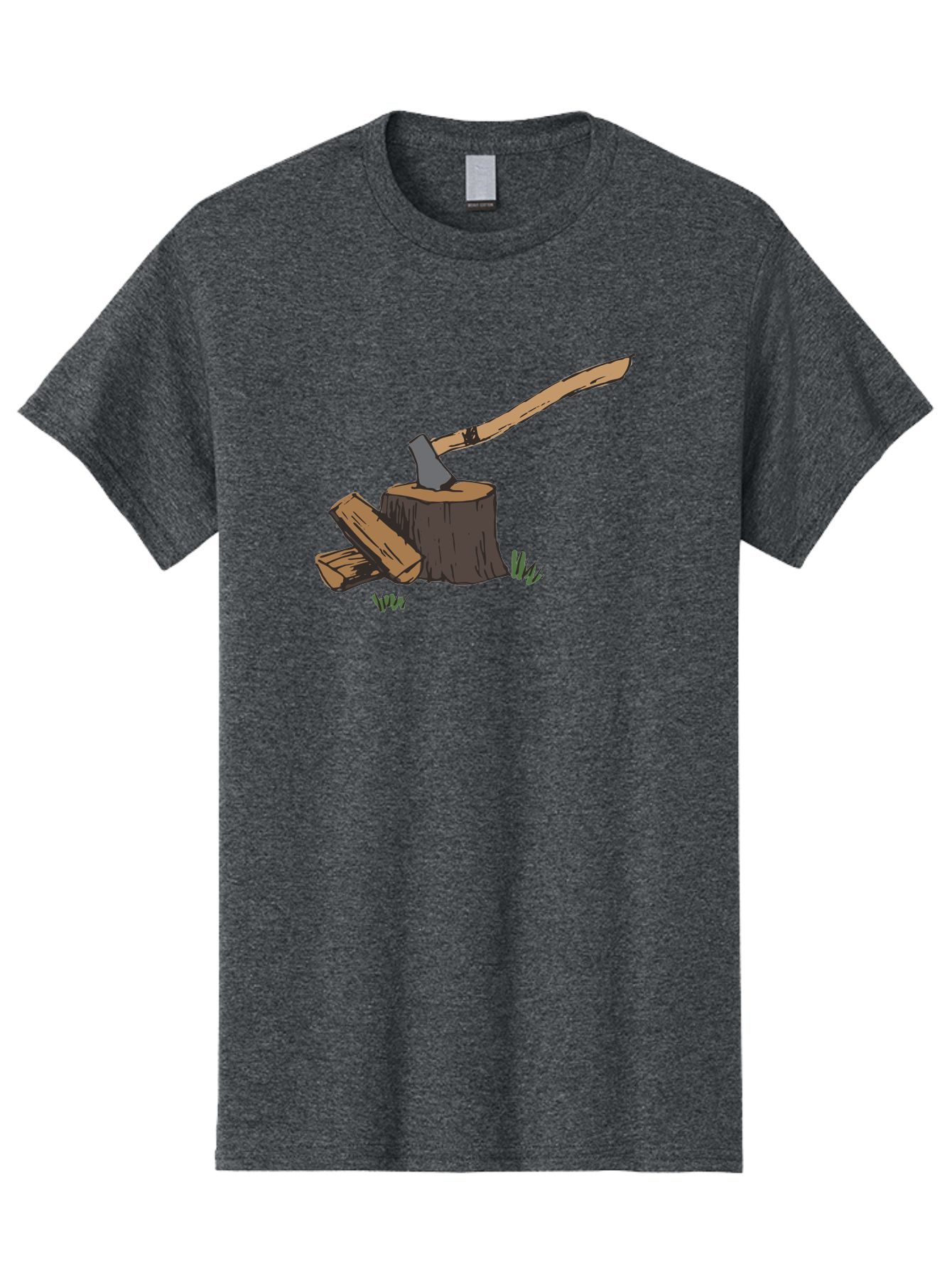 Axe-In-Stump Men'S Graphic Tee, 100% Cotton, Comfortable Casual Summer Wear, Machine Washable, Axe Stuck In Tree Stump, Chopped Wood, Outdoor Activity, Lumberjack Work, Forest Scenery, Wooden Handle, Grassy Surroundings -  Aaa750