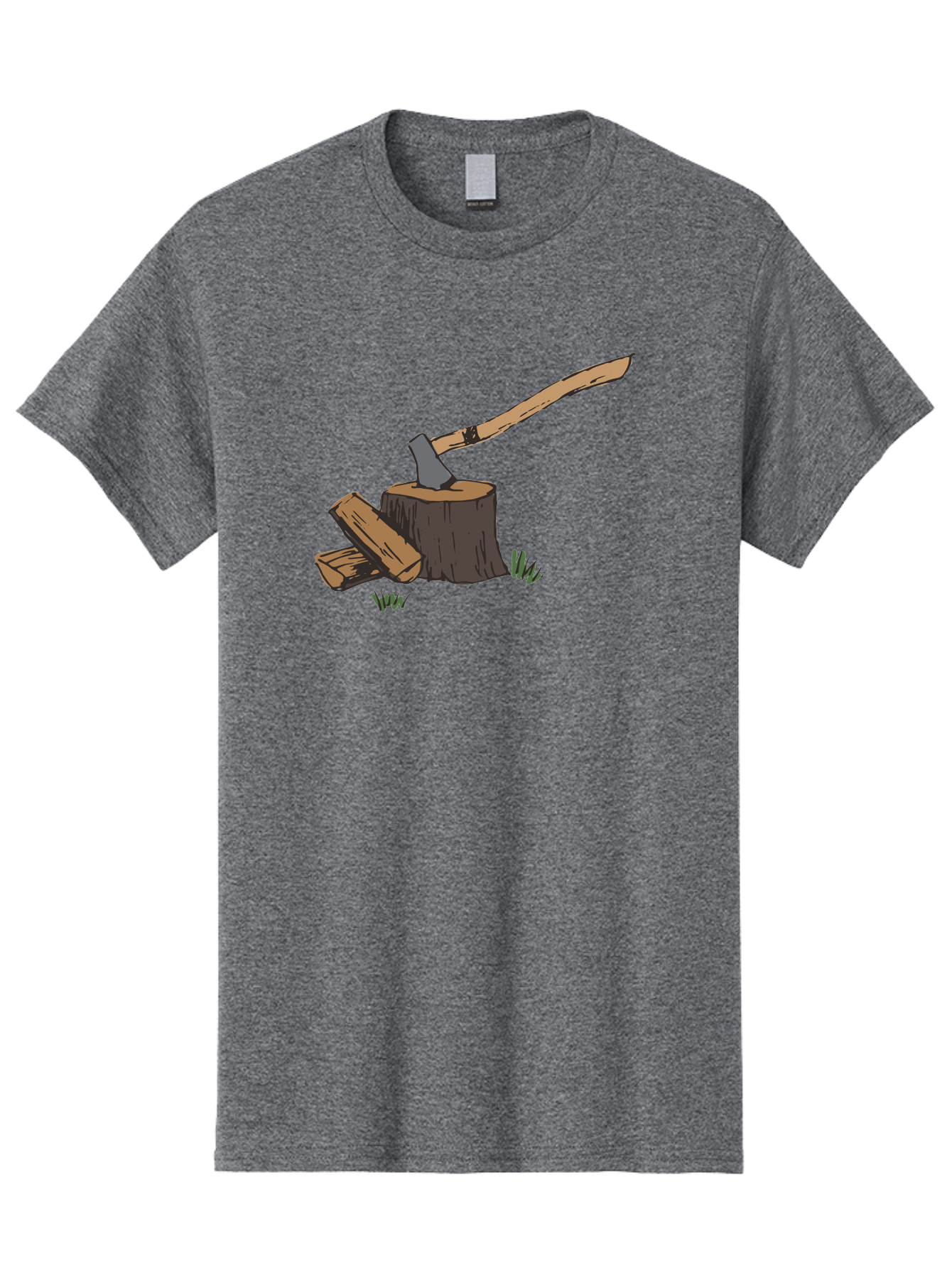 Axe-In-Stump Men'S Graphic Tee, 100% Cotton, Comfortable Casual Summer Wear, Machine Washable, Axe Stuck In Tree Stump, Chopped Wood, Outdoor Activity, Lumberjack Work, Forest Scenery, Wooden Handle, Grassy Surroundings -  Aaa750