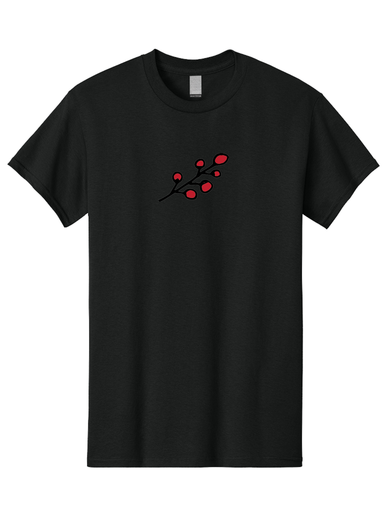 Berries-1 Men'S Graphic Tee, 100% Cotton, Comfortable Casual Summer Wear, Machine Washable, Black Stem, Red Bulbs, Abstract Design, Simple Graphics, Minimalist Art, Bold Colors, Modern Illustration -  Aaa753