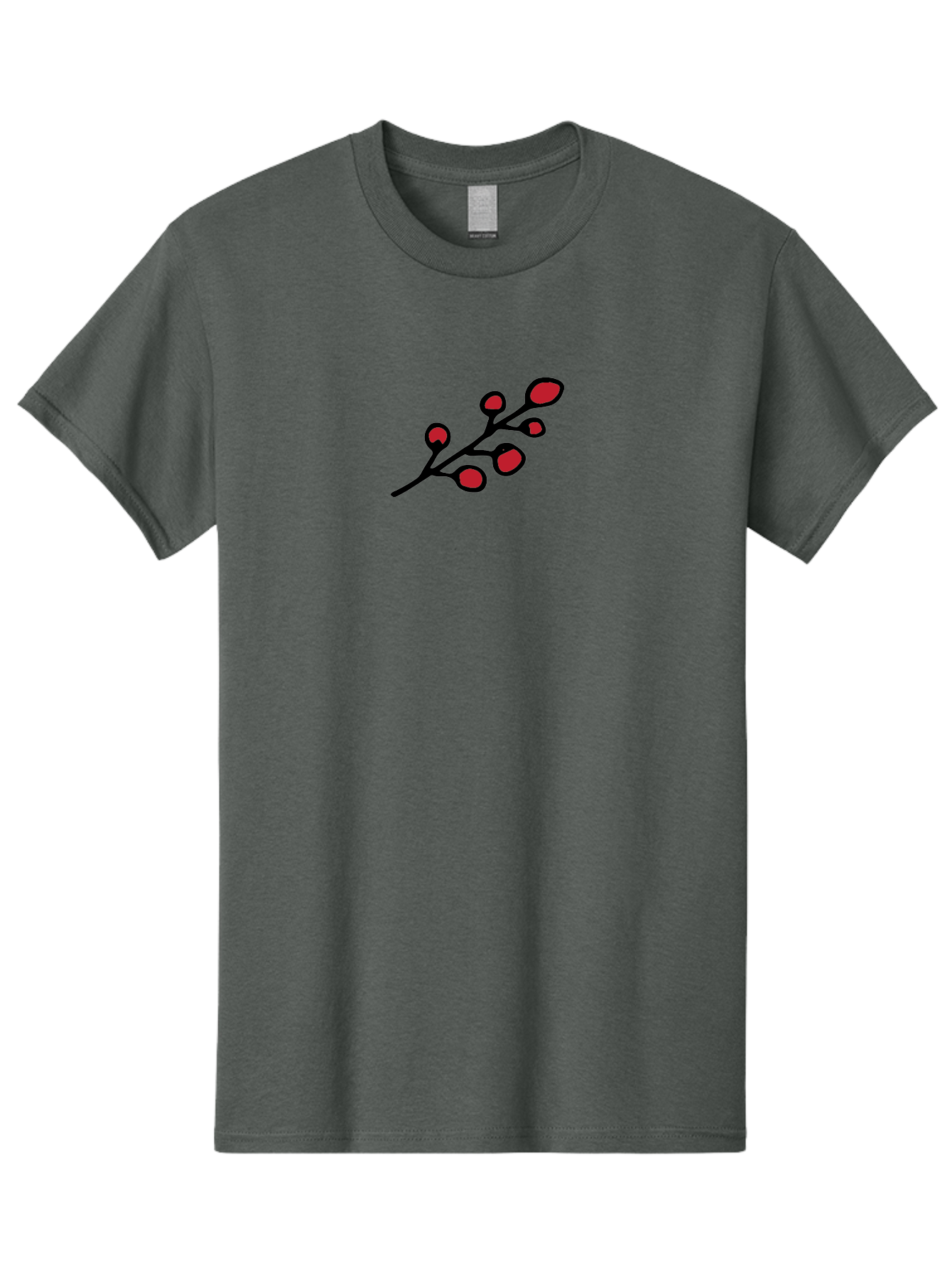 Berries-1 Men'S Graphic Tee, 100% Cotton, Comfortable Casual Summer Wear, Machine Washable, Black Stem, Red Bulbs, Abstract Design, Simple Graphics, Minimalist Art, Bold Colors, Modern Illustration -  Aaa753