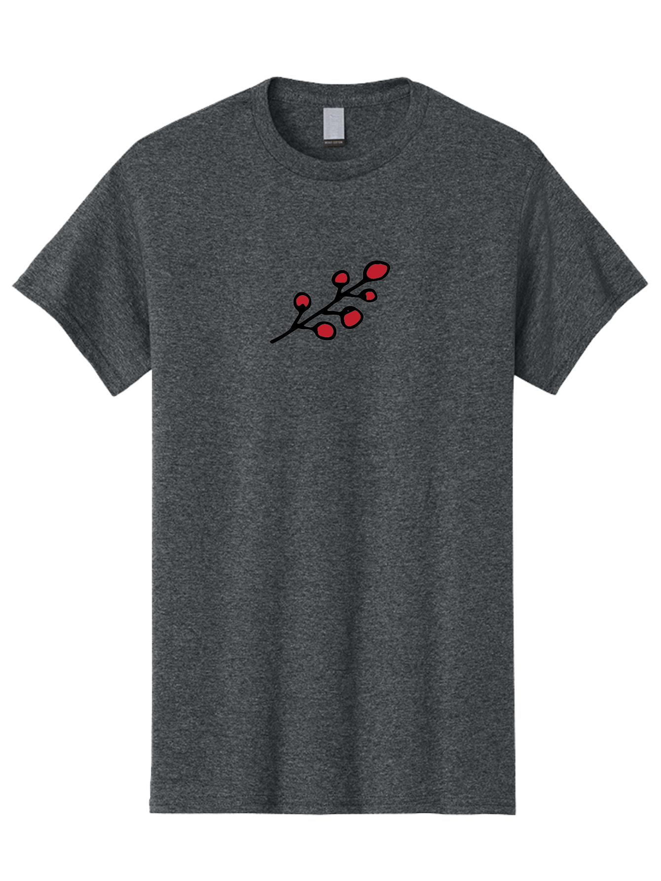 Berries-1 Men'S Graphic Tee, 100% Cotton, Comfortable Casual Summer Wear, Machine Washable, Black Stem, Red Bulbs, Abstract Design, Simple Graphics, Minimalist Art, Bold Colors, Modern Illustration -  Aaa753