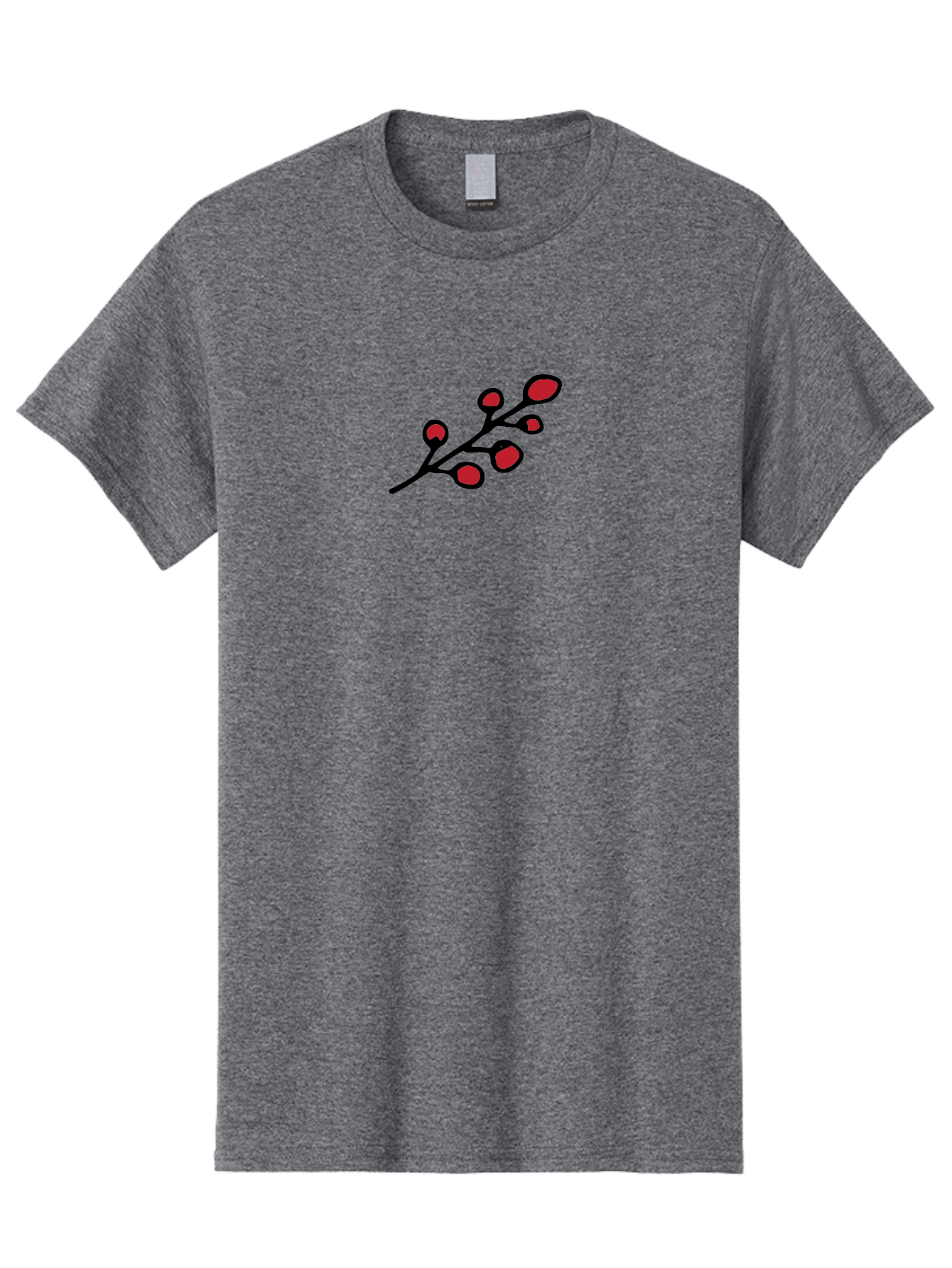 Berries-1 Men'S Graphic Tee, 100% Cotton, Comfortable Casual Summer Wear, Machine Washable, Black Stem, Red Bulbs, Abstract Design, Simple Graphics, Minimalist Art, Bold Colors, Modern Illustration -  Aaa753