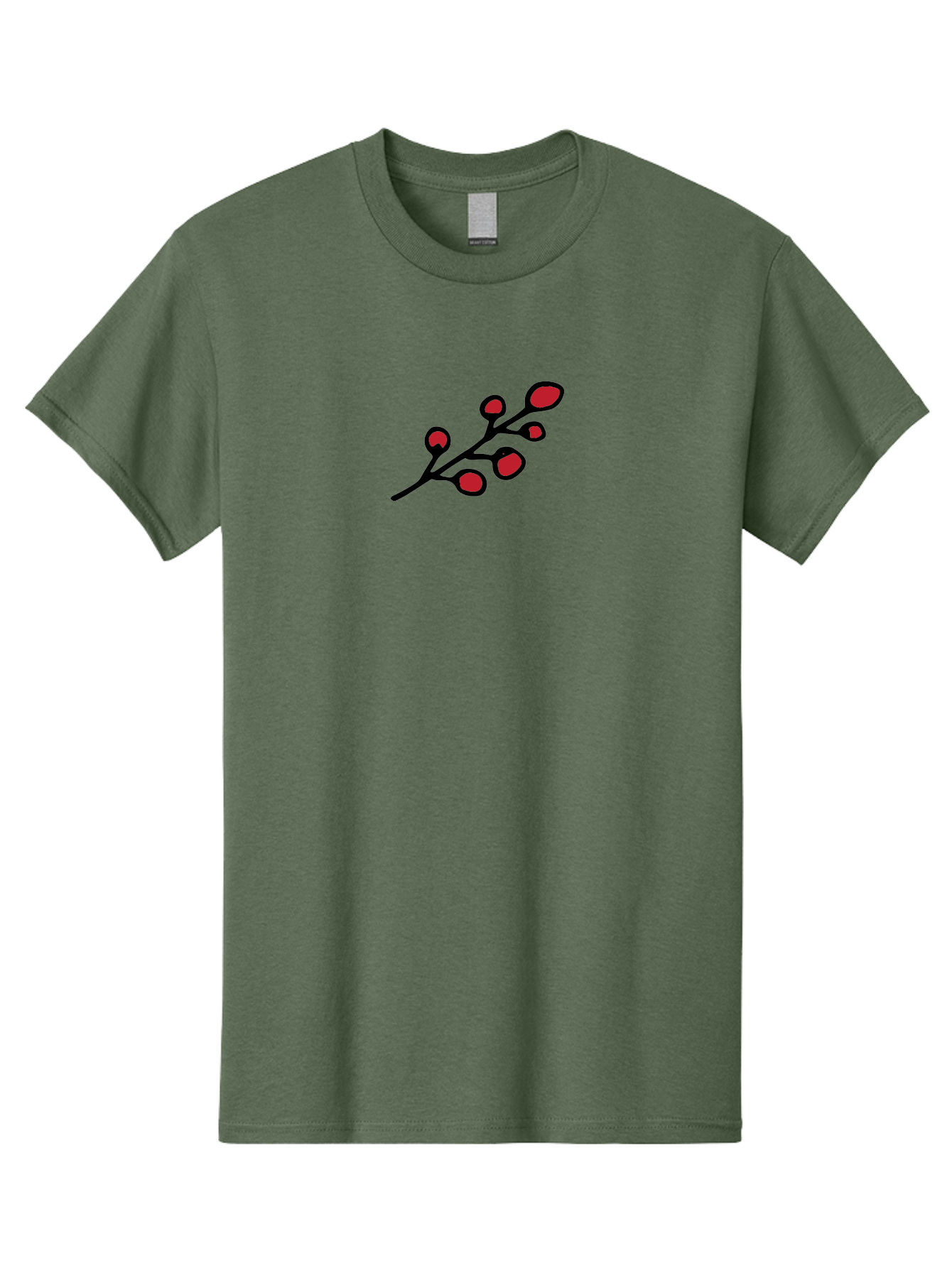 Berries-1 Men'S Graphic Tee, 100% Cotton, Comfortable Casual Summer Wear, Machine Washable, Black Stem, Red Bulbs, Abstract Design, Simple Graphics, Minimalist Art, Bold Colors, Modern Illustration -  Aaa753