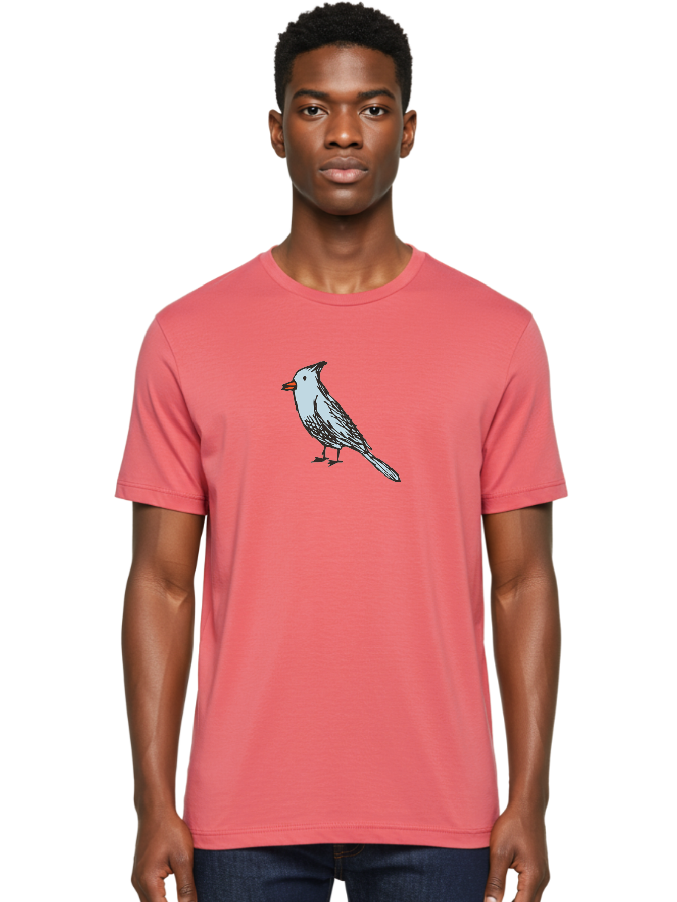 Bird-1 Men'S Graphic Tee, 100% Cotton, Comfortable Casual Summer Wear, Machine Washable, Cartoon Bird, Simple Drawing, White Bird, Black Feathers, Orange Beak, Childish Art, Minimalist Design, Stylized Illustration, Simple Shapes, Cute Bird -  Aaa755