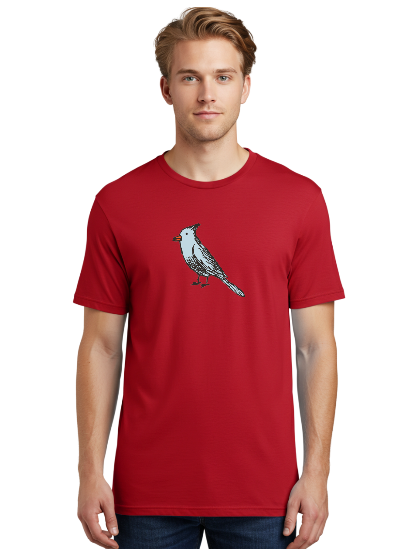 Bird-1 Men'S Graphic Tee, 100% Cotton, Comfortable Casual Summer Wear, Machine Washable, Cartoon Bird, Simple Drawing, White Bird, Black Feathers, Orange Beak, Childish Art, Minimalist Design, Stylized Illustration, Simple Shapes, Cute Bird -  Aaa755