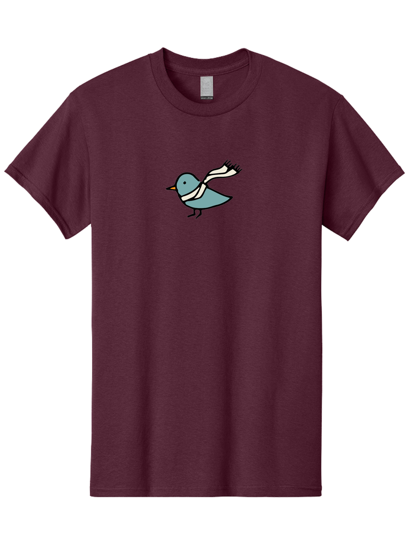 Bird-In-Scarf Men'S Graphic Tee, 100% Cotton, Comfortable Casual Summer Wear, Machine Washable, Cartoon Bird, Bird Wearing Scarf, Winter Bird, Bird In Flight, Blue Bird, Bird Illustration, Simple Design, Whimsical Art, Minimalist Style, -  Aaa756