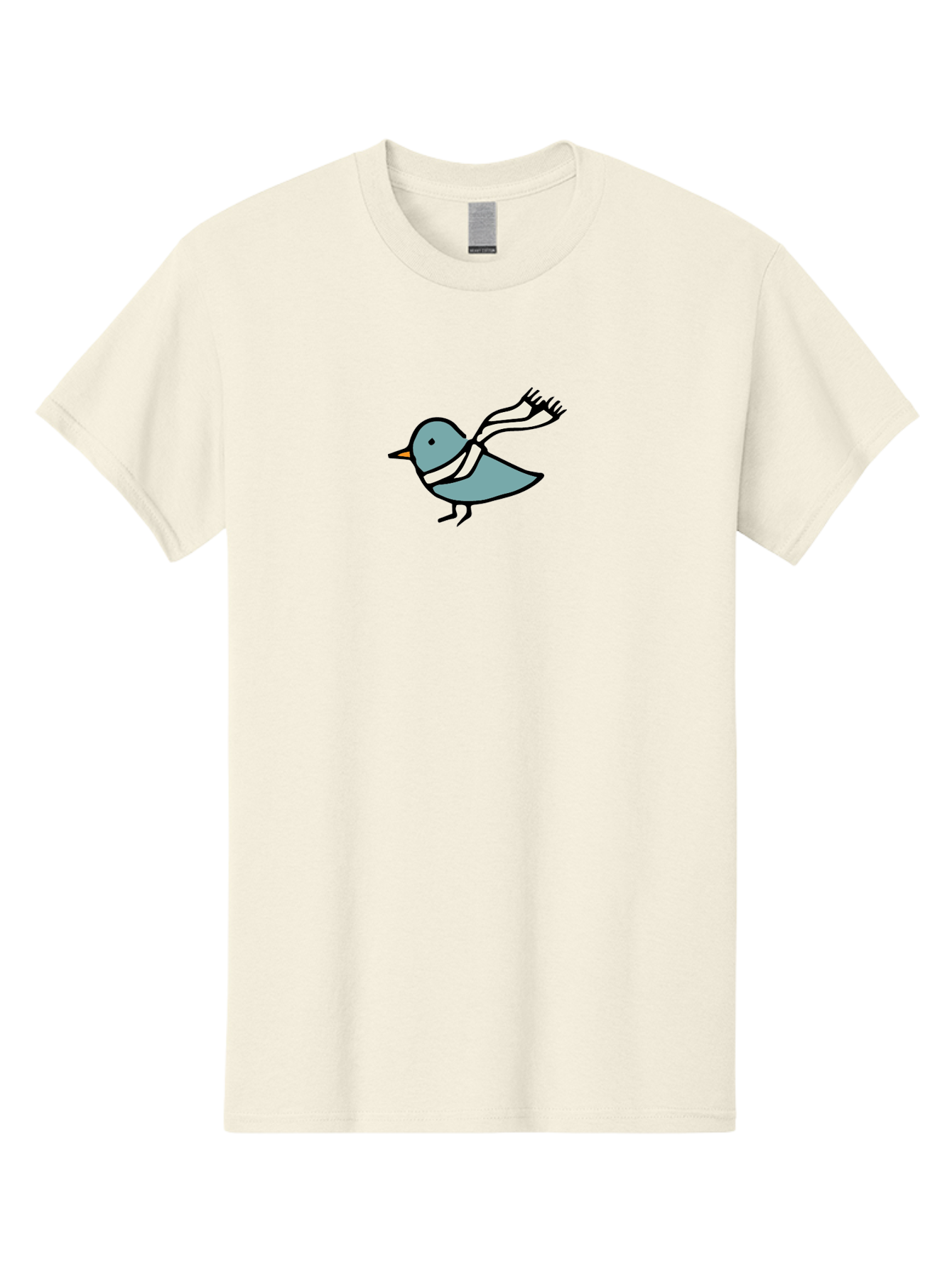 Bird-In-Scarf Men'S Graphic Tee, 100% Cotton, Comfortable Casual Summer Wear, Machine Washable, Cartoon Bird, Bird Wearing Scarf, Winter Bird, Bird In Flight, Blue Bird, Bird Illustration, Simple Design, Whimsical Art, Minimalist Style, -  Aaa756