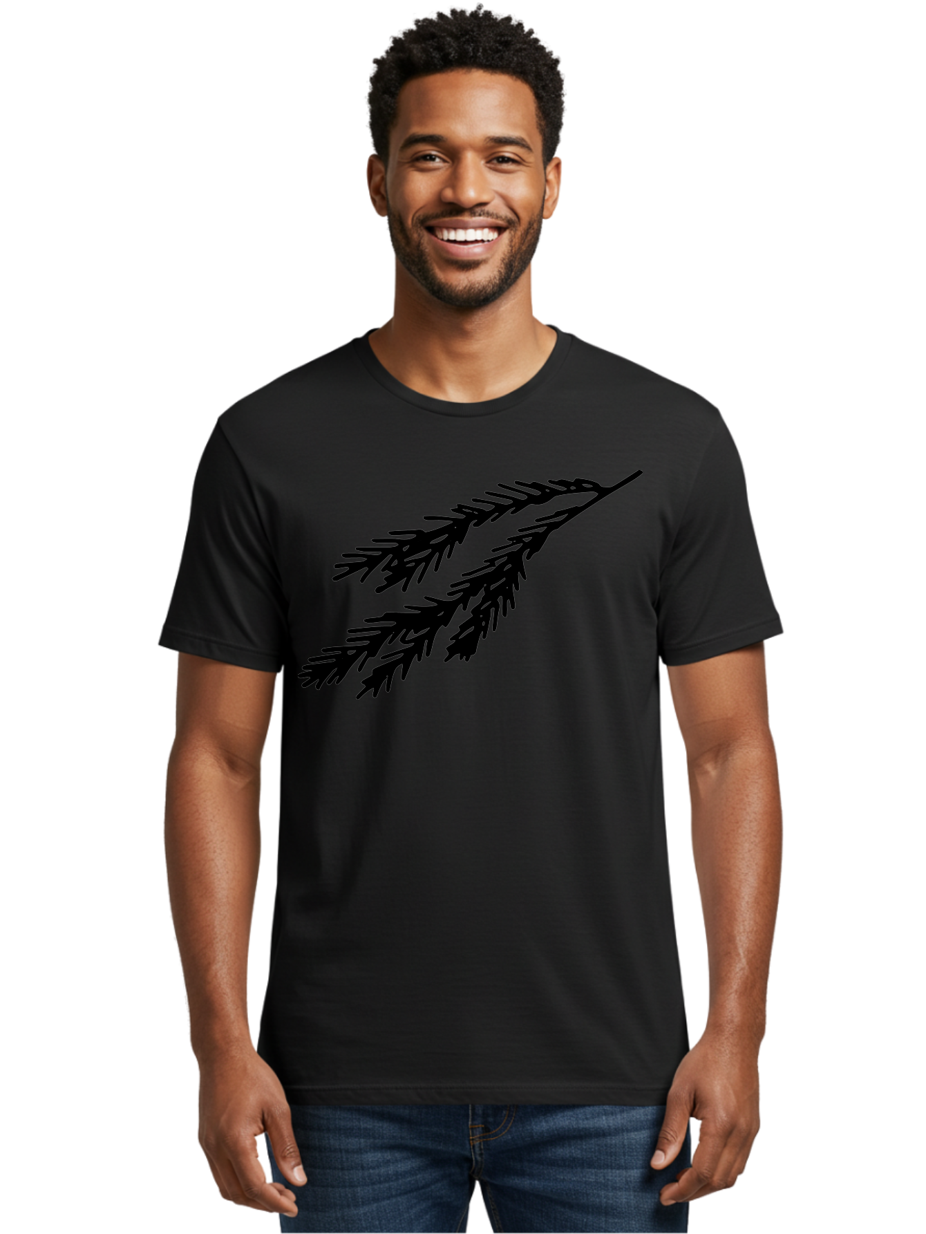 Black-Branches Men'S Graphic Tee, 100% Cotton, Comfortable Casual Summer Wear, Machine Washable, Fir Branch Silhouette, Black Fir Branch, Simple Design, Minimalist Art, Evergreen Branch, Botanical Illustration, Graphic Design Element -  Aaa759