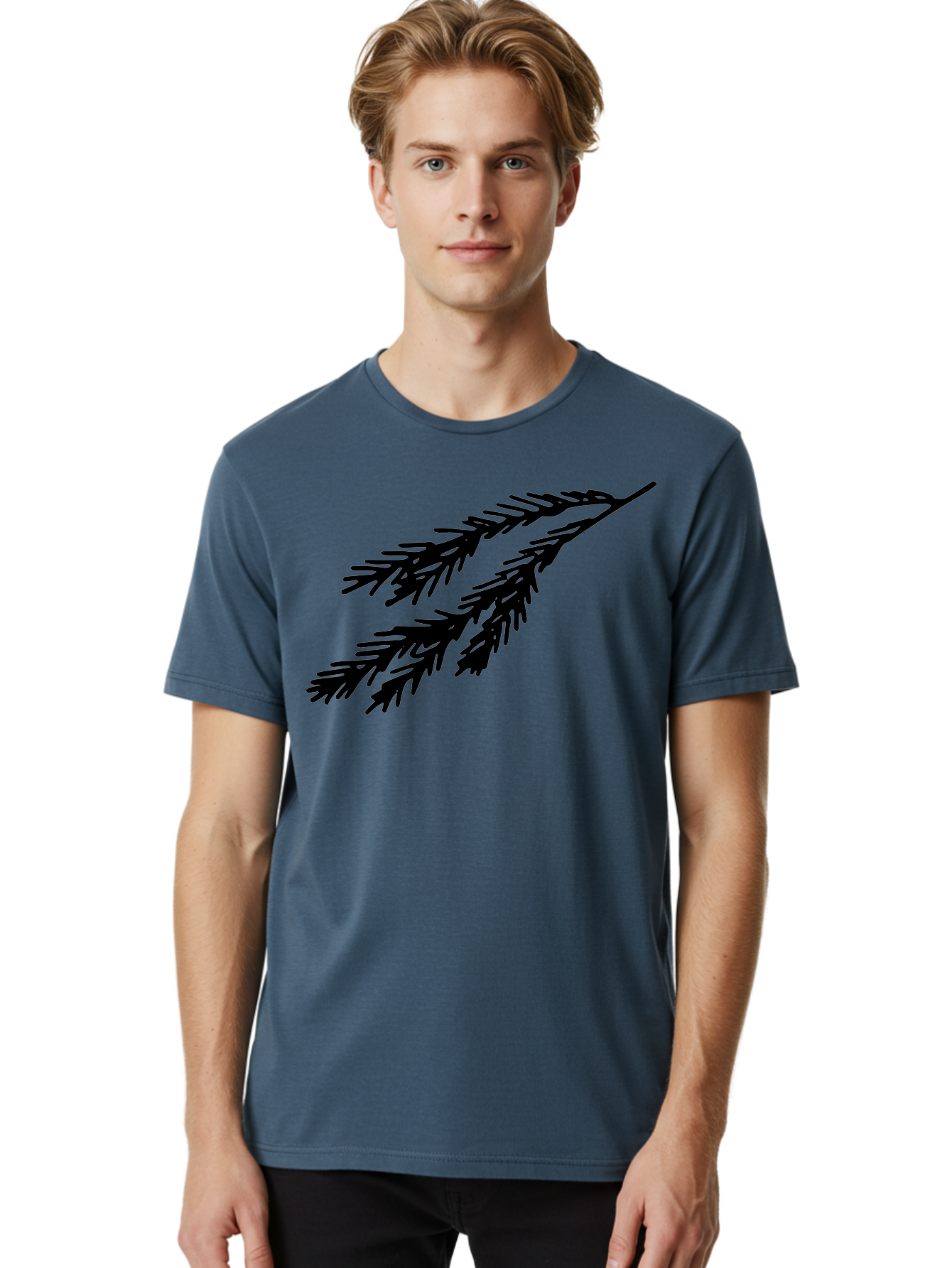 Black-Branches Men'S Graphic Tee, 100% Cotton, Comfortable Casual Summer Wear, Machine Washable, Fir Branch Silhouette, Black Fir Branch, Simple Design, Minimalist Art, Evergreen Branch, Botanical Illustration, Graphic Design Element -  Aaa759