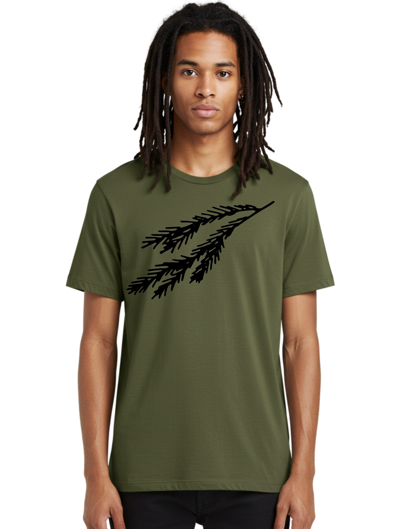 Black-Branches Men'S Graphic Tee, 100% Cotton, Comfortable Casual Summer Wear, Machine Washable, Fir Branch Silhouette, Black Fir Branch, Simple Design, Minimalist Art, Evergreen Branch, Botanical Illustration, Graphic Design Element -  Aaa759