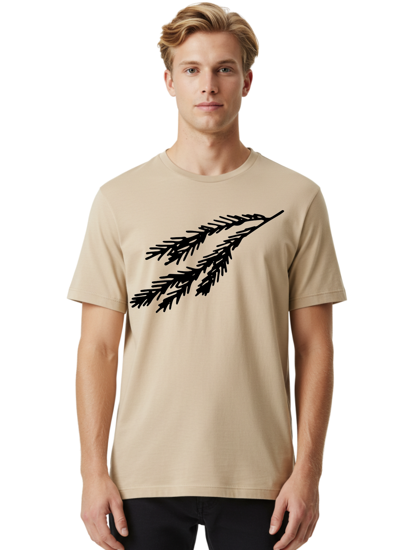 Black-Branches Men'S Graphic Tee, 100% Cotton, Comfortable Casual Summer Wear, Machine Washable, Fir Branch Silhouette, Black Fir Branch, Simple Design, Minimalist Art, Evergreen Branch, Botanical Illustration, Graphic Design Element -  Aaa759