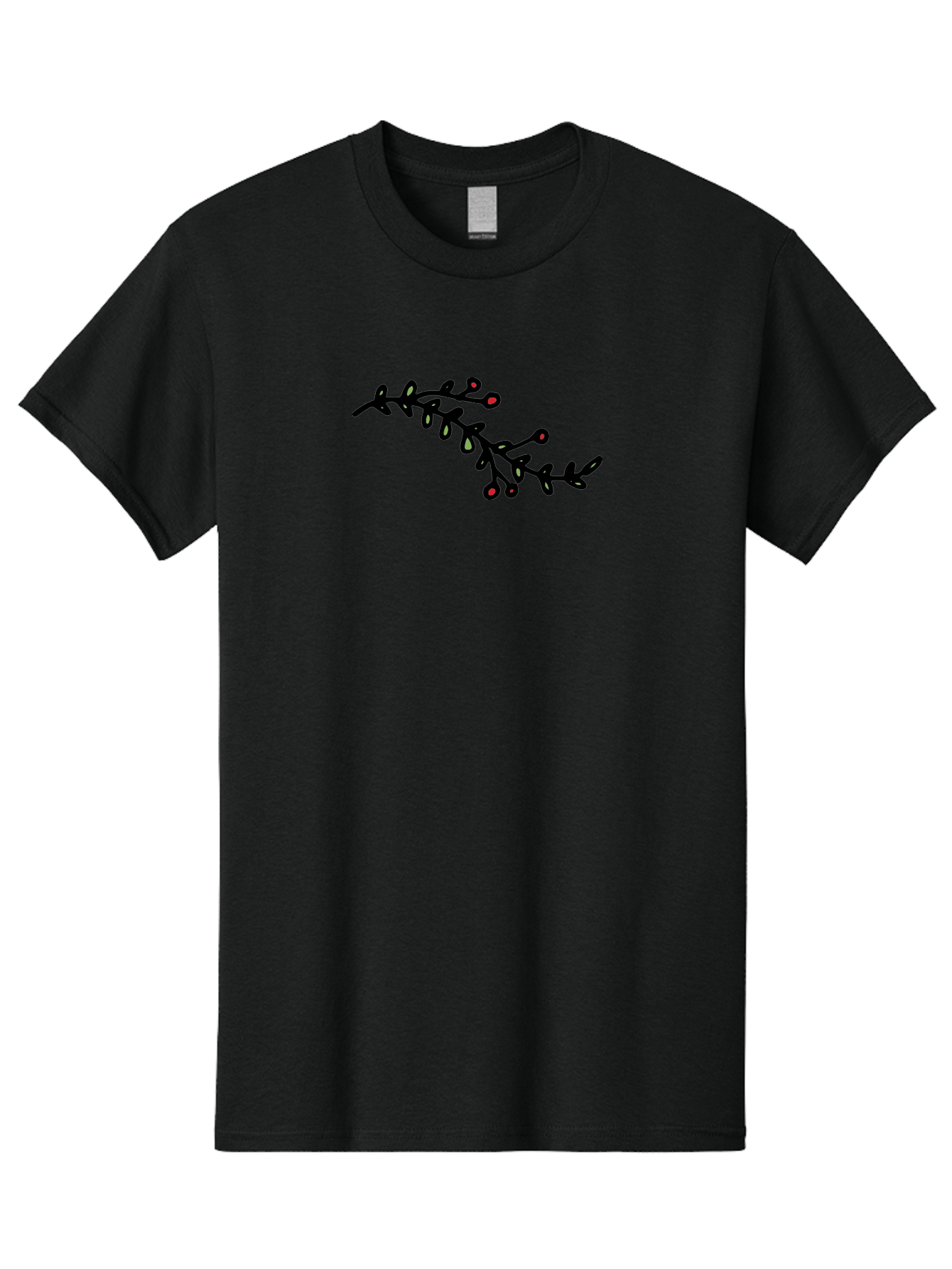 Black-Stem-With-Red-Berries Men'S Graphic Tee, 100% Cotton, Comfortable Casual Summer Wear, Machine Washable, Black Stem, Winter Berries, Red Berries, Minimalist Design, Simple Artwork, Abstract Illustration, Botanical Elements, -  Aaa763