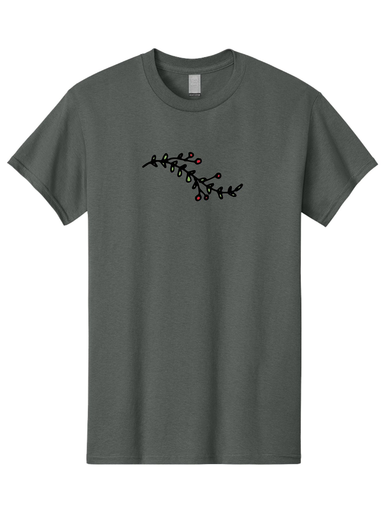 Black-Stem-With-Red-Berries Men'S Graphic Tee, 100% Cotton, Comfortable Casual Summer Wear, Machine Washable, Black Stem, Winter Berries, Red Berries, Minimalist Design, Simple Artwork, Abstract Illustration, Botanical Elements, -  Aaa763