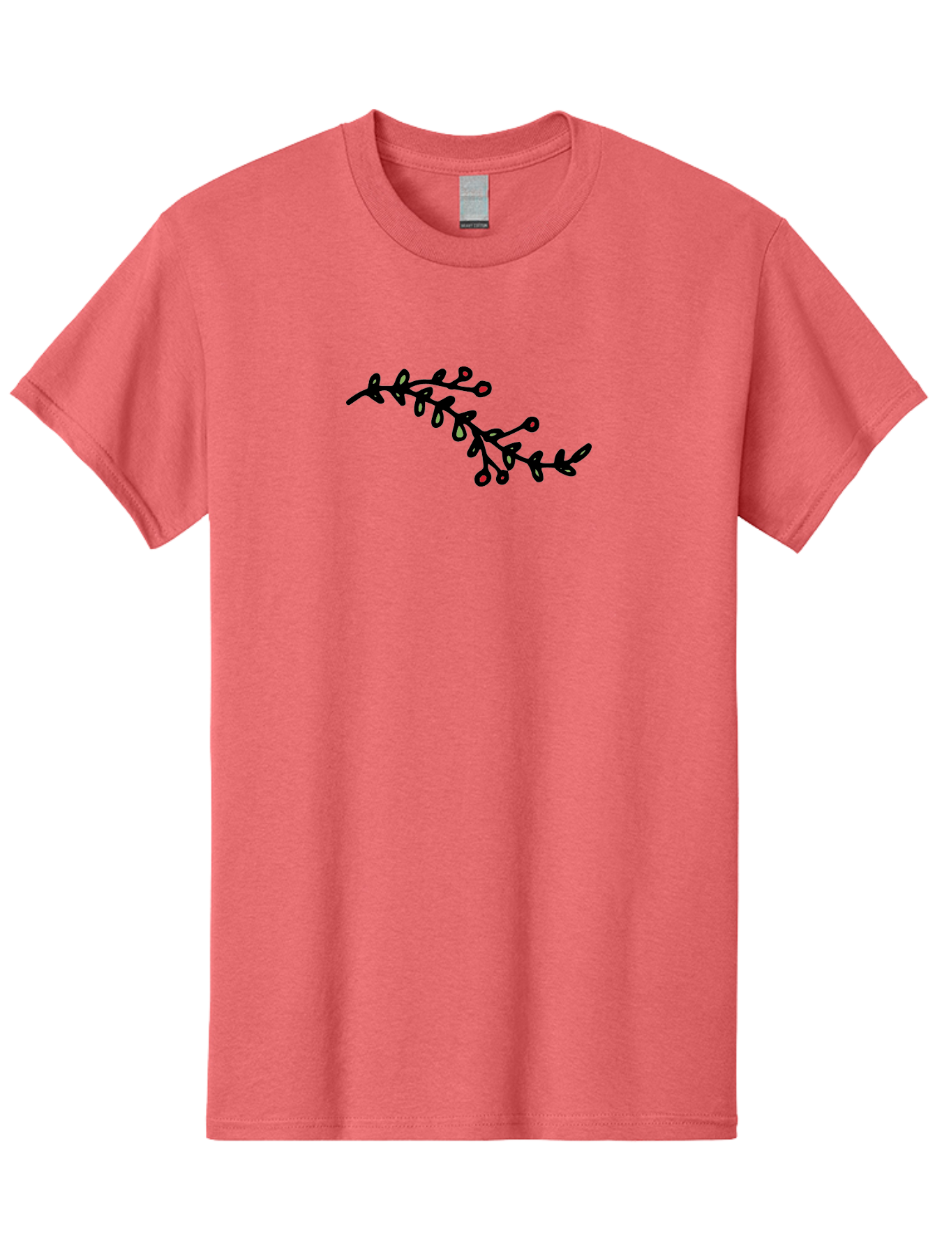 Black-Stem-With-Red-Berries Men'S Graphic Tee, 100% Cotton, Comfortable Casual Summer Wear, Machine Washable, Black Stem, Winter Berries, Red Berries, Minimalist Design, Simple Artwork, Abstract Illustration, Botanical Elements, -  Aaa763