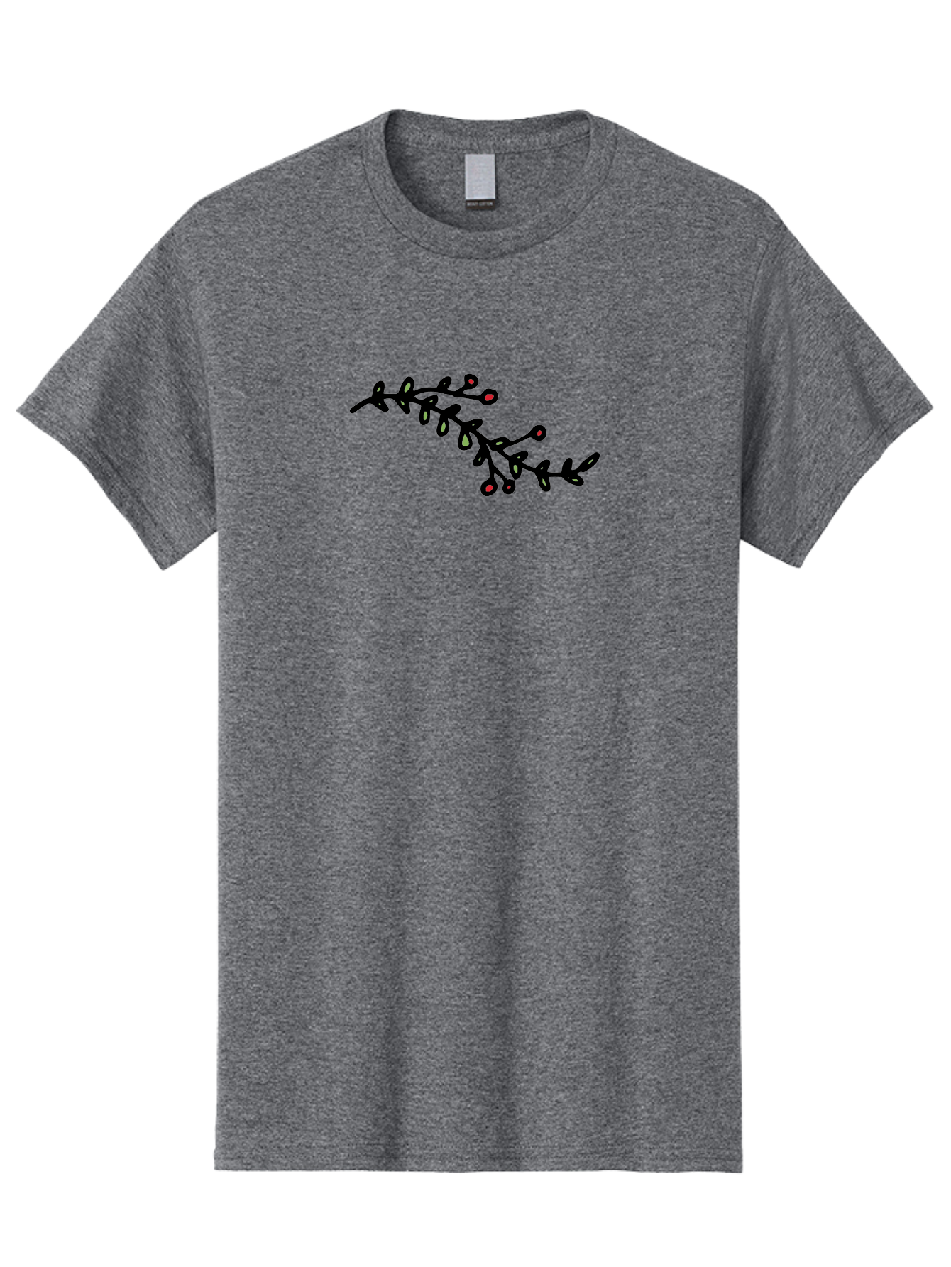 Black-Stem-With-Red-Berries Men'S Graphic Tee, 100% Cotton, Comfortable Casual Summer Wear, Machine Washable, Black Stem, Winter Berries, Red Berries, Minimalist Design, Simple Artwork, Abstract Illustration, Botanical Elements, -  Aaa763