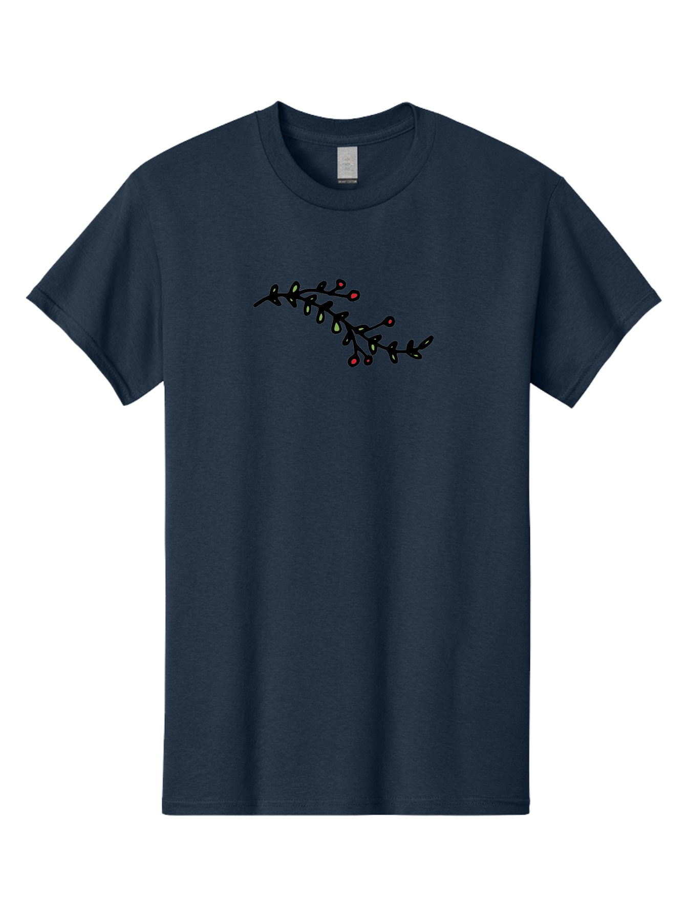 Black-Stem-With-Red-Berries Men'S Graphic Tee, 100% Cotton, Comfortable Casual Summer Wear, Machine Washable, Black Stem, Winter Berries, Red Berries, Minimalist Design, Simple Artwork, Abstract Illustration, Botanical Elements, -  Aaa763