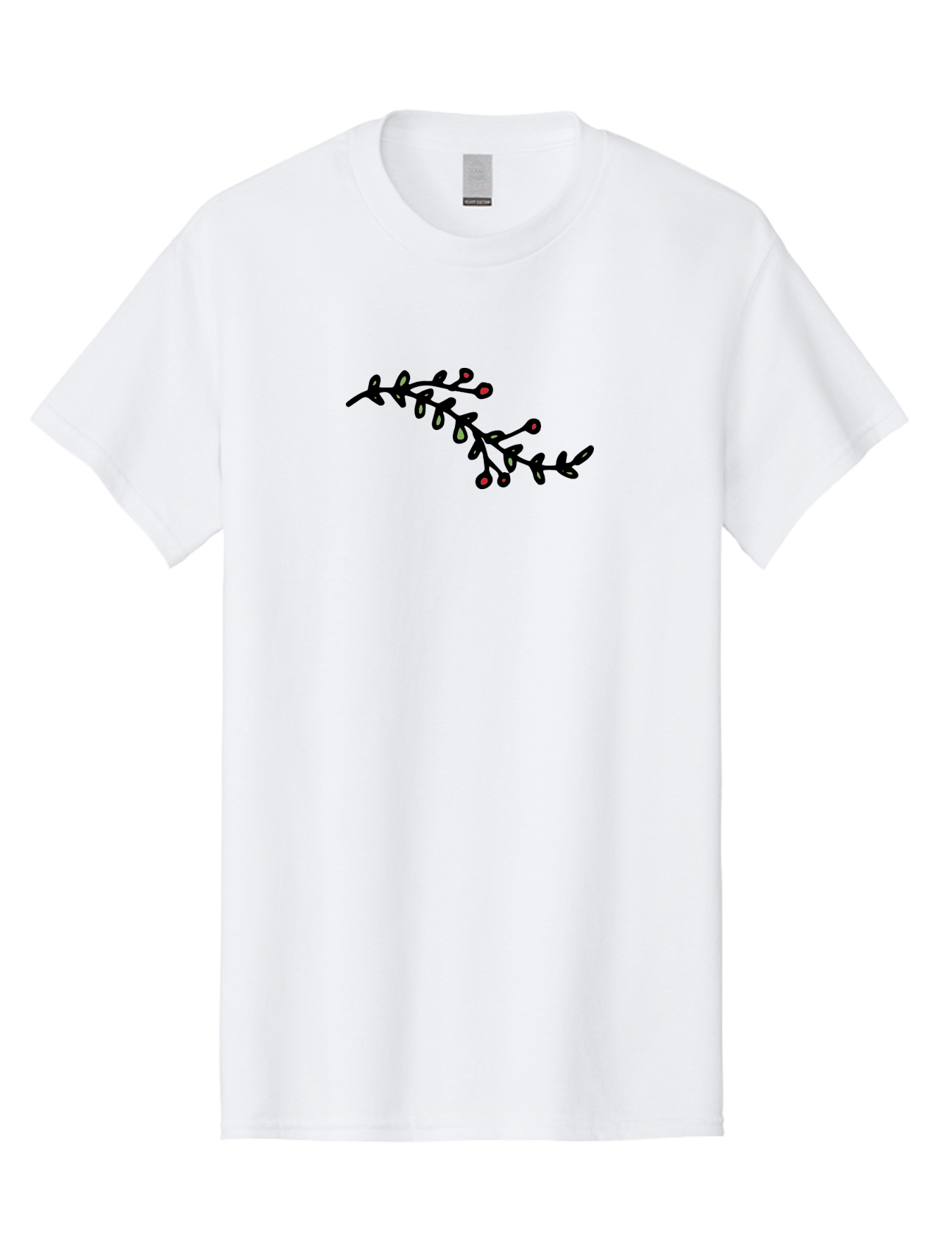 Black-Stem-With-Red-Berries Men'S Graphic Tee, 100% Cotton, Comfortable Casual Summer Wear, Machine Washable, Black Stem, Winter Berries, Red Berries, Minimalist Design, Simple Artwork, Abstract Illustration, Botanical Elements, -  Aaa763