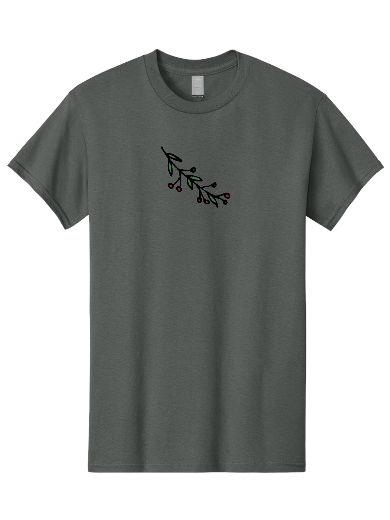 Branch-With-Berries Men'S Graphic Tee, 100% Cotton, Comfortable Casual Summer Wear, Machine Washable, Olive Branch, Cartoon Illustration, Red Berries, Black Stems, Green Leaves, Simple Design, Minimalist Art, Symbolic Imagery, Peace Symbol -  Aaa772