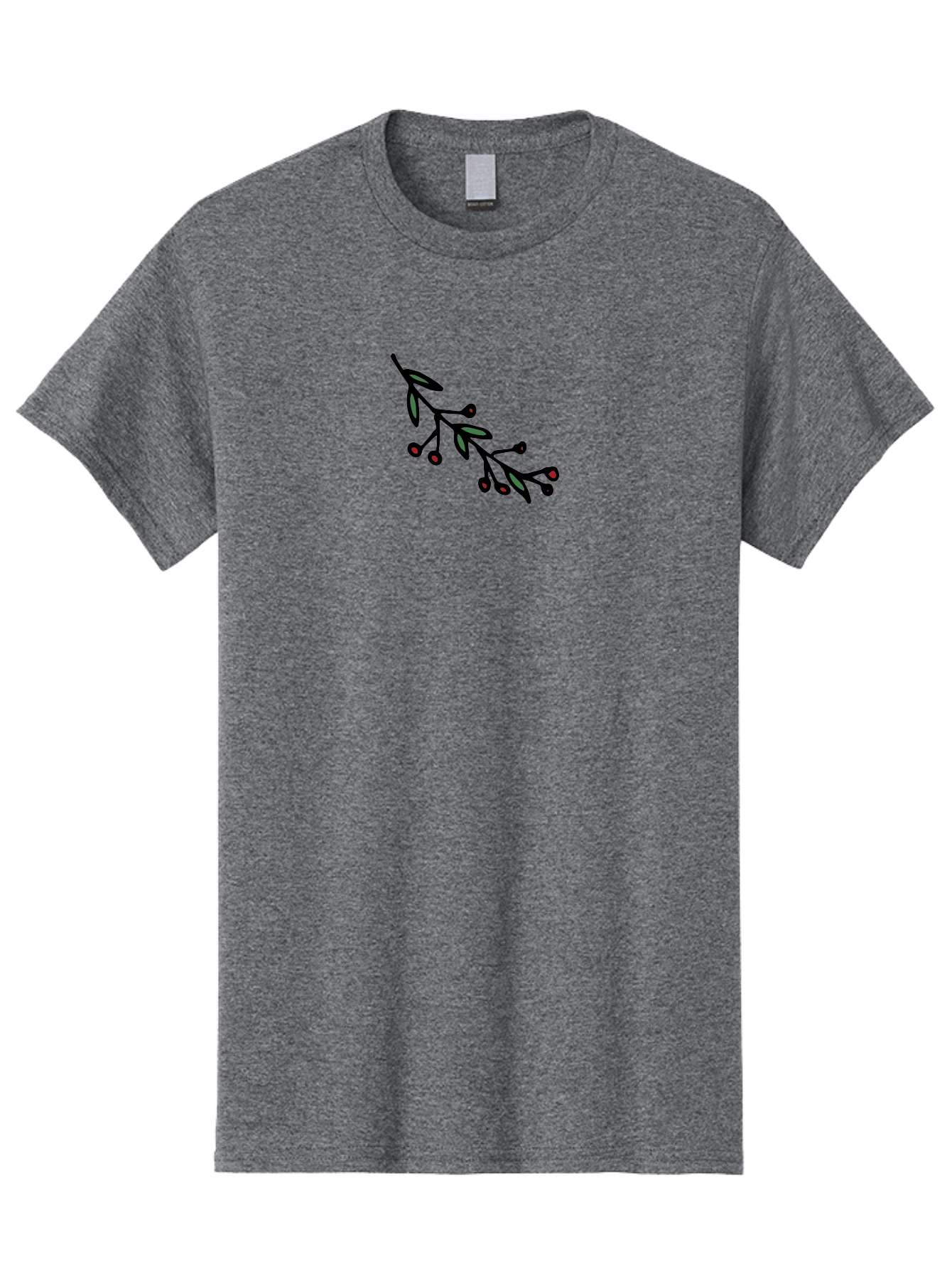 Branch-With-Berries Men'S Graphic Tee, 100% Cotton, Comfortable Casual Summer Wear, Machine Washable, Olive Branch, Cartoon Illustration, Red Berries, Black Stems, Green Leaves, Simple Design, Minimalist Art, Symbolic Imagery, Peace Symbol -  Aaa772