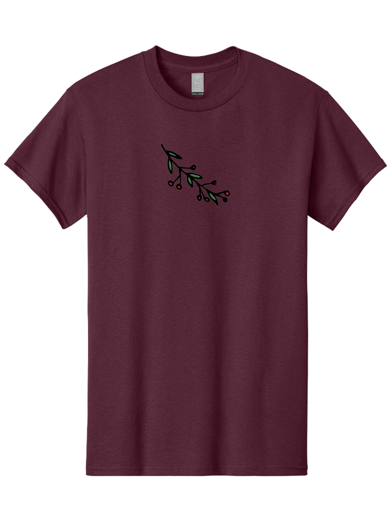 Branch-With-Berries Men'S Graphic Tee, 100% Cotton, Comfortable Casual Summer Wear, Machine Washable, Olive Branch, Cartoon Illustration, Red Berries, Black Stems, Green Leaves, Simple Design, Minimalist Art, Symbolic Imagery, Peace Symbol -  Aaa772