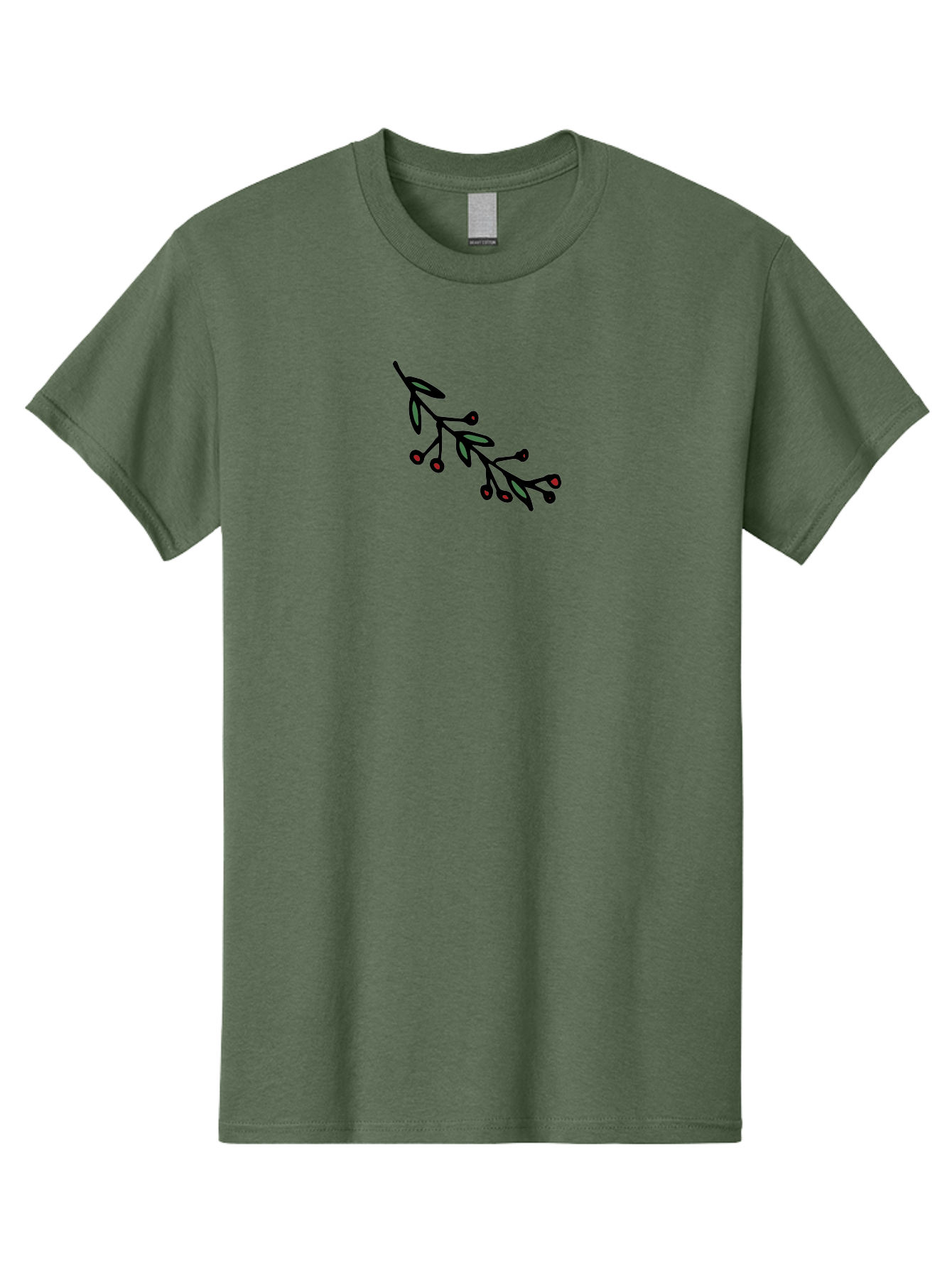 Branch-With-Berries Men'S Graphic Tee, 100% Cotton, Comfortable Casual Summer Wear, Machine Washable, Olive Branch, Cartoon Illustration, Red Berries, Black Stems, Green Leaves, Simple Design, Minimalist Art, Symbolic Imagery, Peace Symbol -  Aaa772
