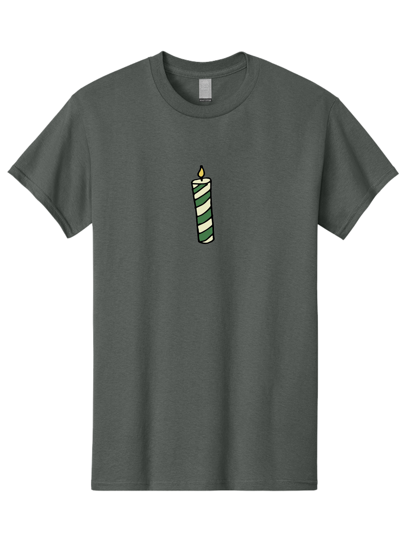Candle-1 Men'S Graphic Tee, 100% Cotton, Comfortable Casual Summer Wear, Machine Washable, Striped Candle, Lit Candle, Decorative Candle, Green And White Stripes, Black Outline, Warm Lighting, Cozy Ambiance, Relaxation, Ambiance, -  Aaa774
