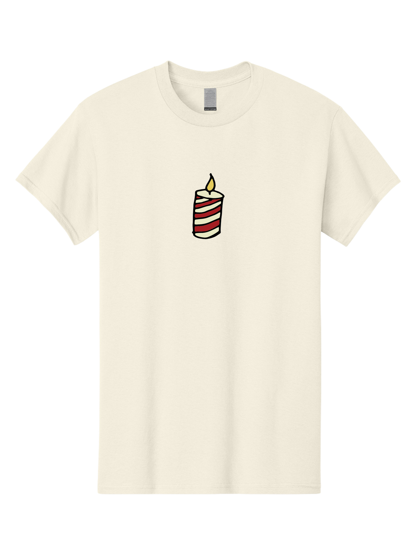 Candle Men'S Graphic Tee, 100% Cotton, Comfortable Casual Summer Wear, Machine Washable, Red And White Striped Candle, Lit Candle, Warm Ambiance, Relaxing Atmosphere, Peaceful Decor, Cozy Lighting, Simple Design -  Aaa778